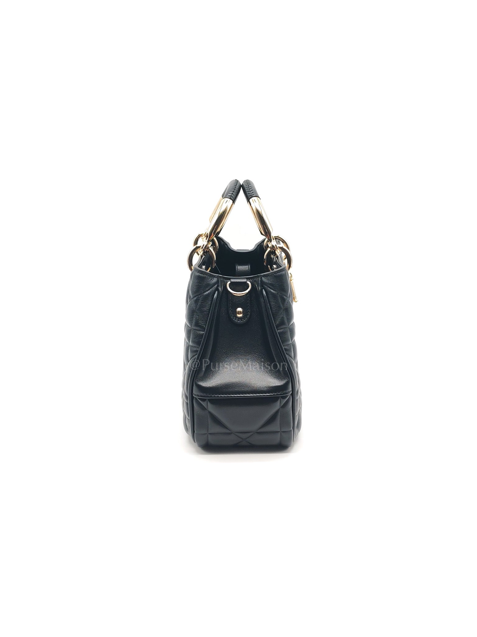 The Lady 95.22 Small Black Calfskin Cannage in Light Gold Hardware | Purse Maison Luxury Bags Shop