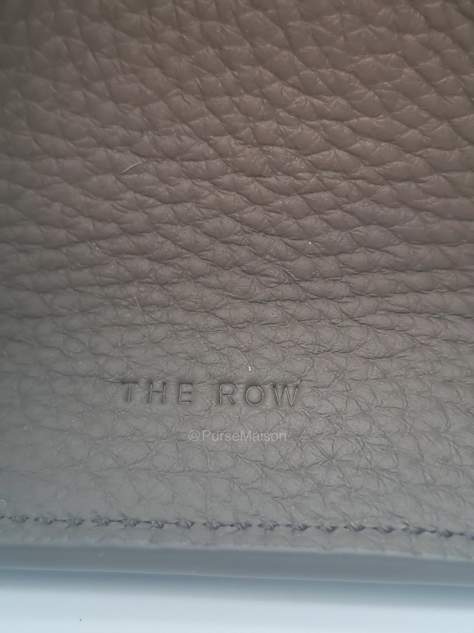 The Row Soft Margaux 10 in Smoke Taupe Calfskin Grained Leather | Purse Maison Luxury Bags Shop