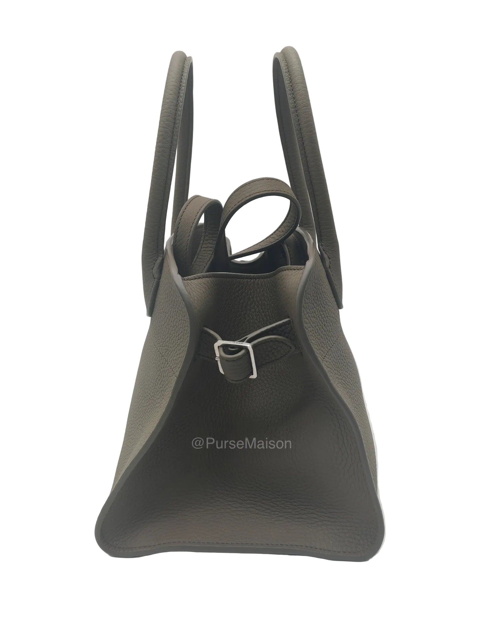 The Row Soft Margaux 10 in Smoke Taupe Calfskin Grained Leather | Purse Maison Luxury Bags Shop
