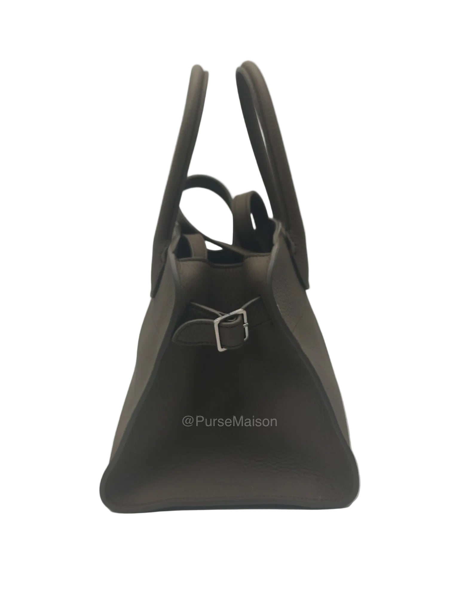 The Row Soft Margaux 10 in Smoke Taupe Calfskin Grained Leather | Purse Maison Luxury Bags Shop