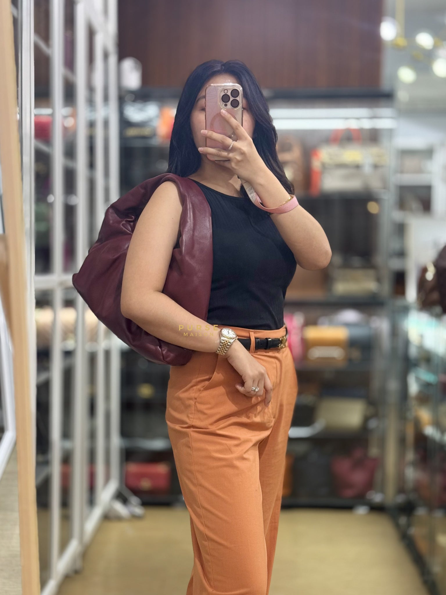 The Shoulder Hobo Bag Maroon | Purse Maison Luxury Bags Shop