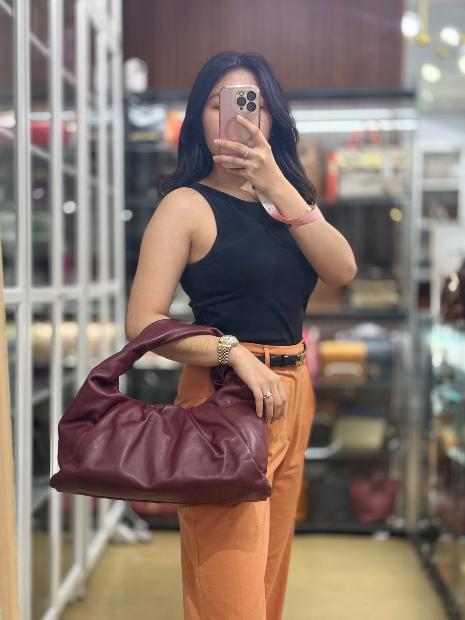 The Shoulder Hobo Bag Maroon | Purse Maison Luxury Bags Shop