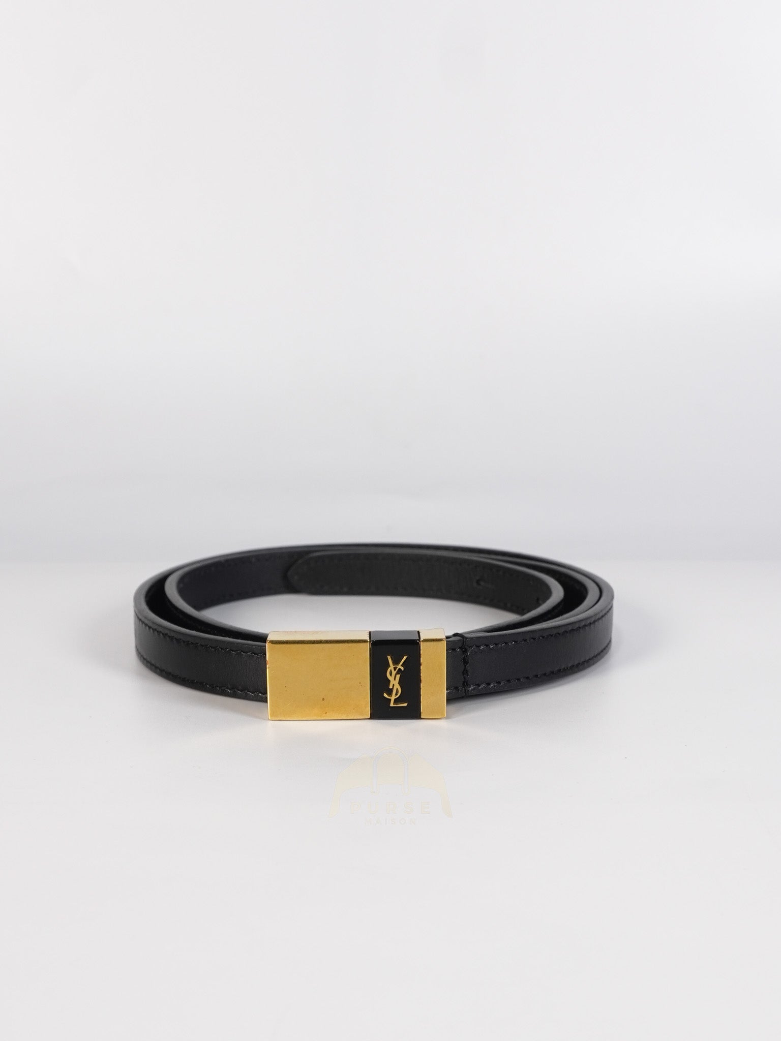 Thin Anchor Belt in Black Leather & Gold Hardware for Women | Purse Maison Luxury Bags Shop