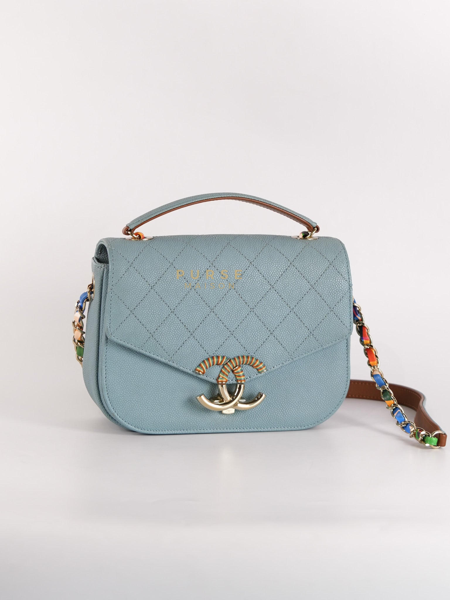 Thread Around Cuba Flap in Tiffany Blue Caviar Leather and Light Gold Hardware Series 23 | Purse Maison Luxury Bags Shop