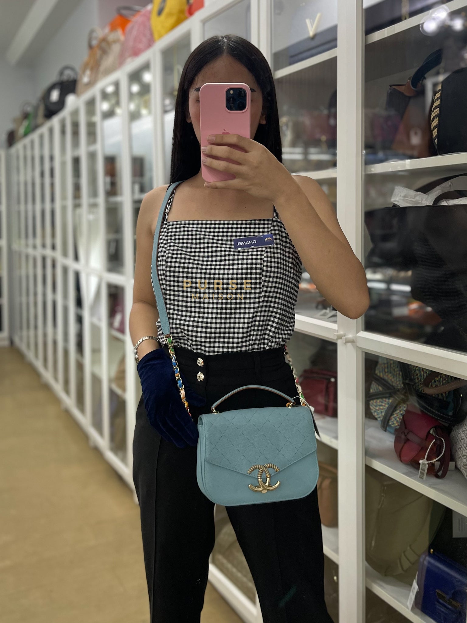 Thread Around Cuba Flap in Tiffany Blue Caviar Leather and Light Gold Hardware Series 23 | Purse Maison Luxury Bags Shop