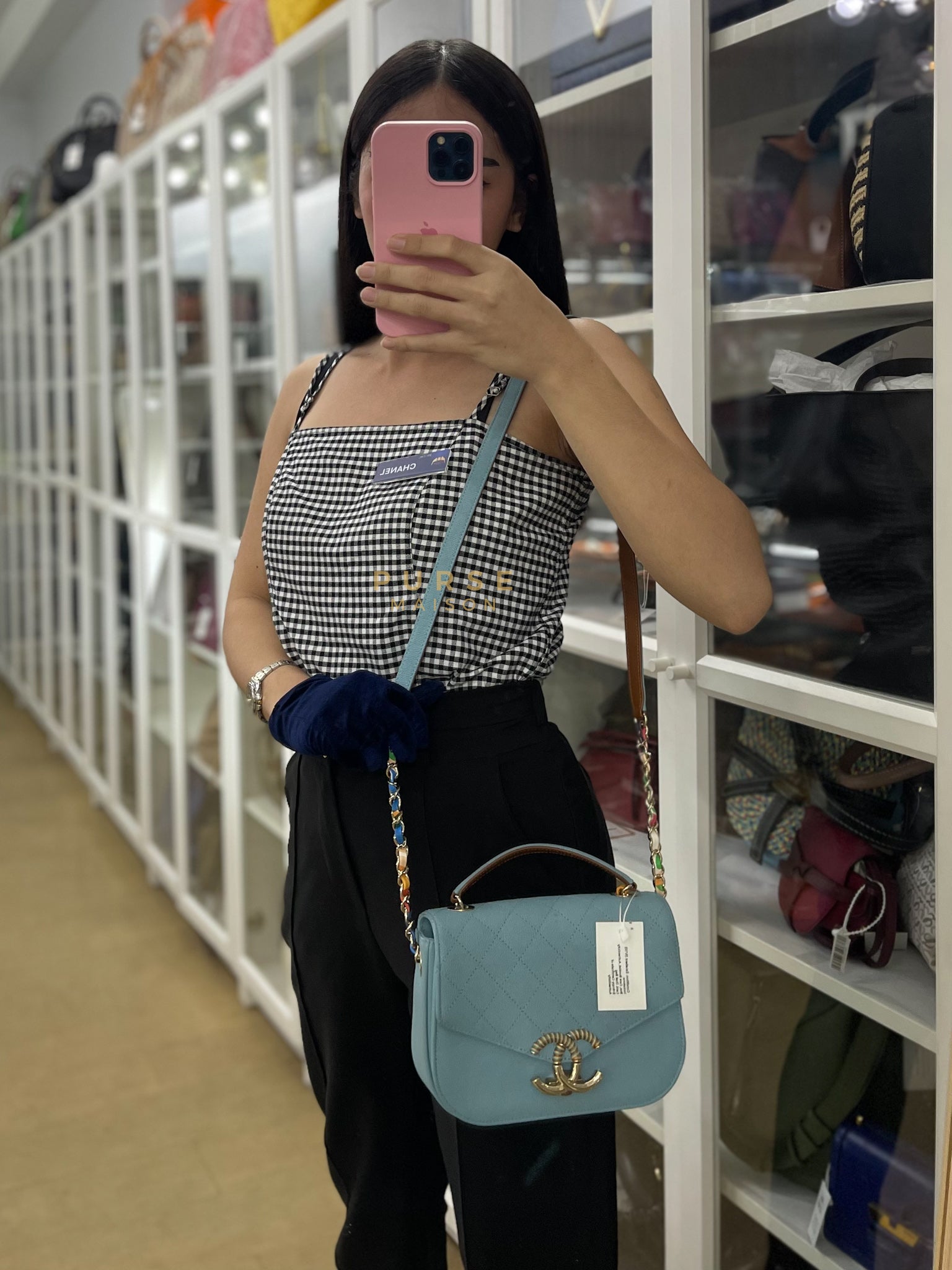 Thread Around Cuba Flap in Tiffany Blue Caviar Leather and Light Gold Hardware Series 23 | Purse Maison Luxury Bags Shop