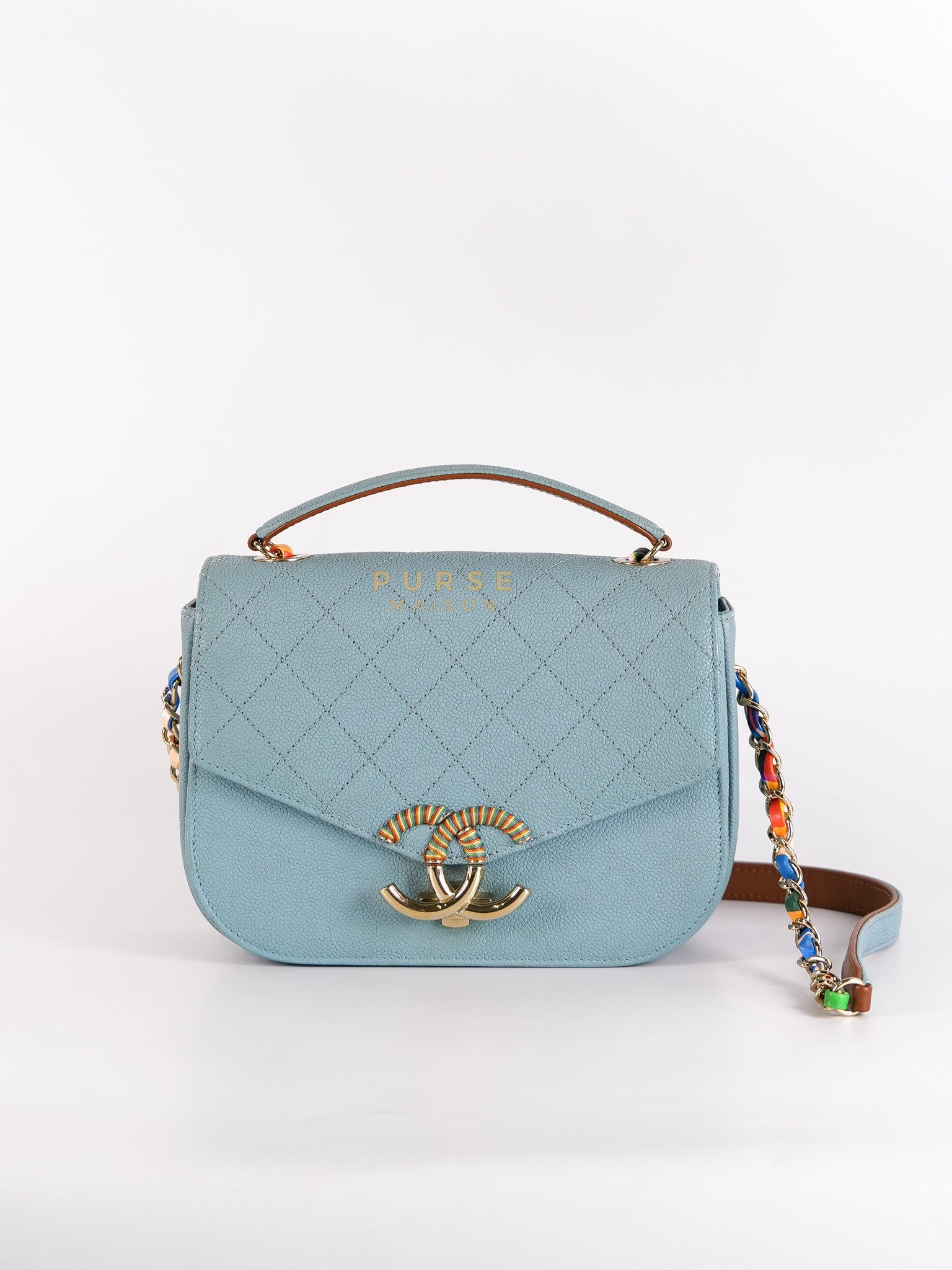 Thread Around Cuba Flap in Tiffany Blue Caviar Leather and Light Gold Hardware Series 23 | Purse Maison Luxury Bags Shop