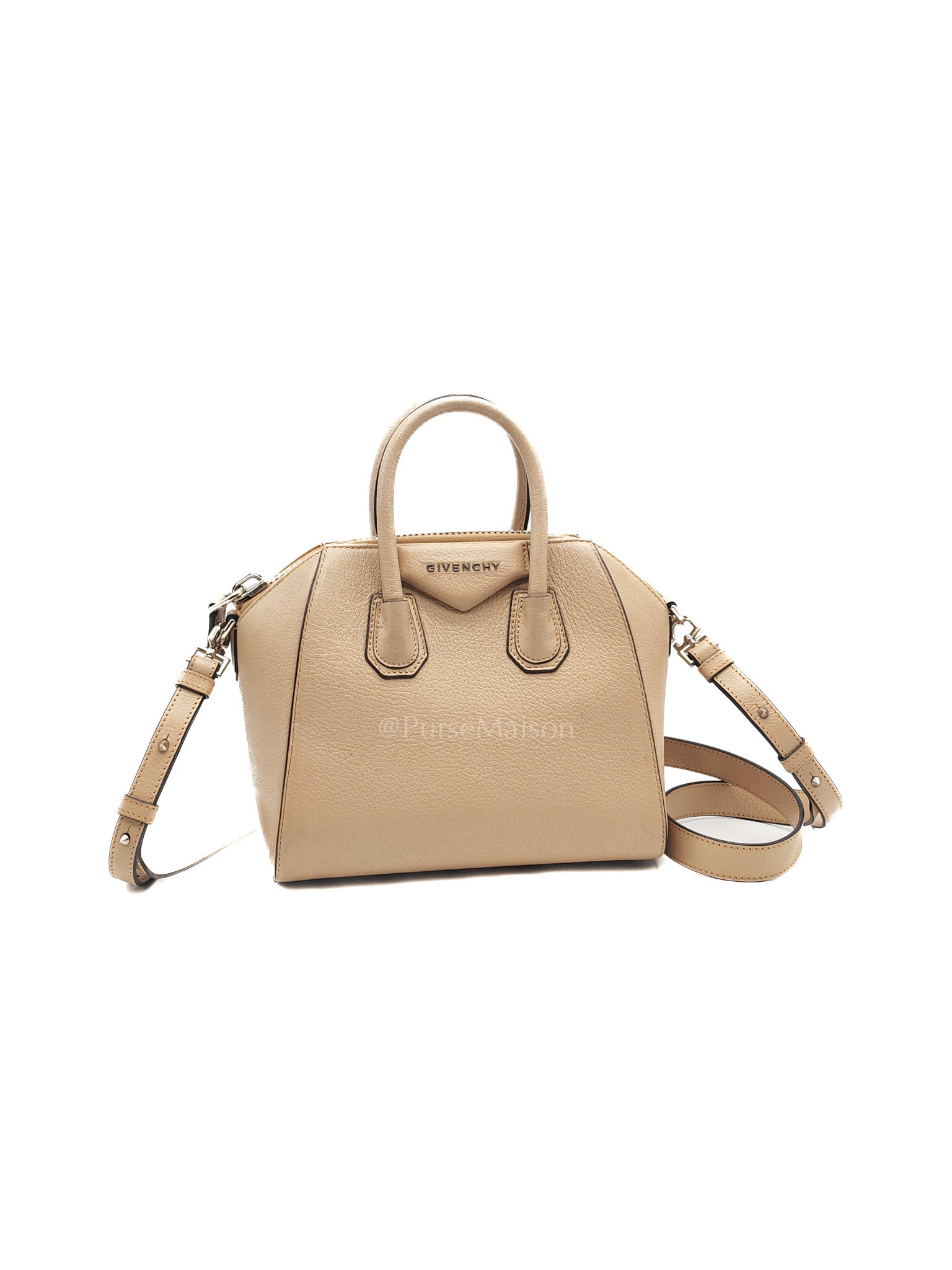 Antigona Mini In Nude Goatskin Leather & Silver Hardware