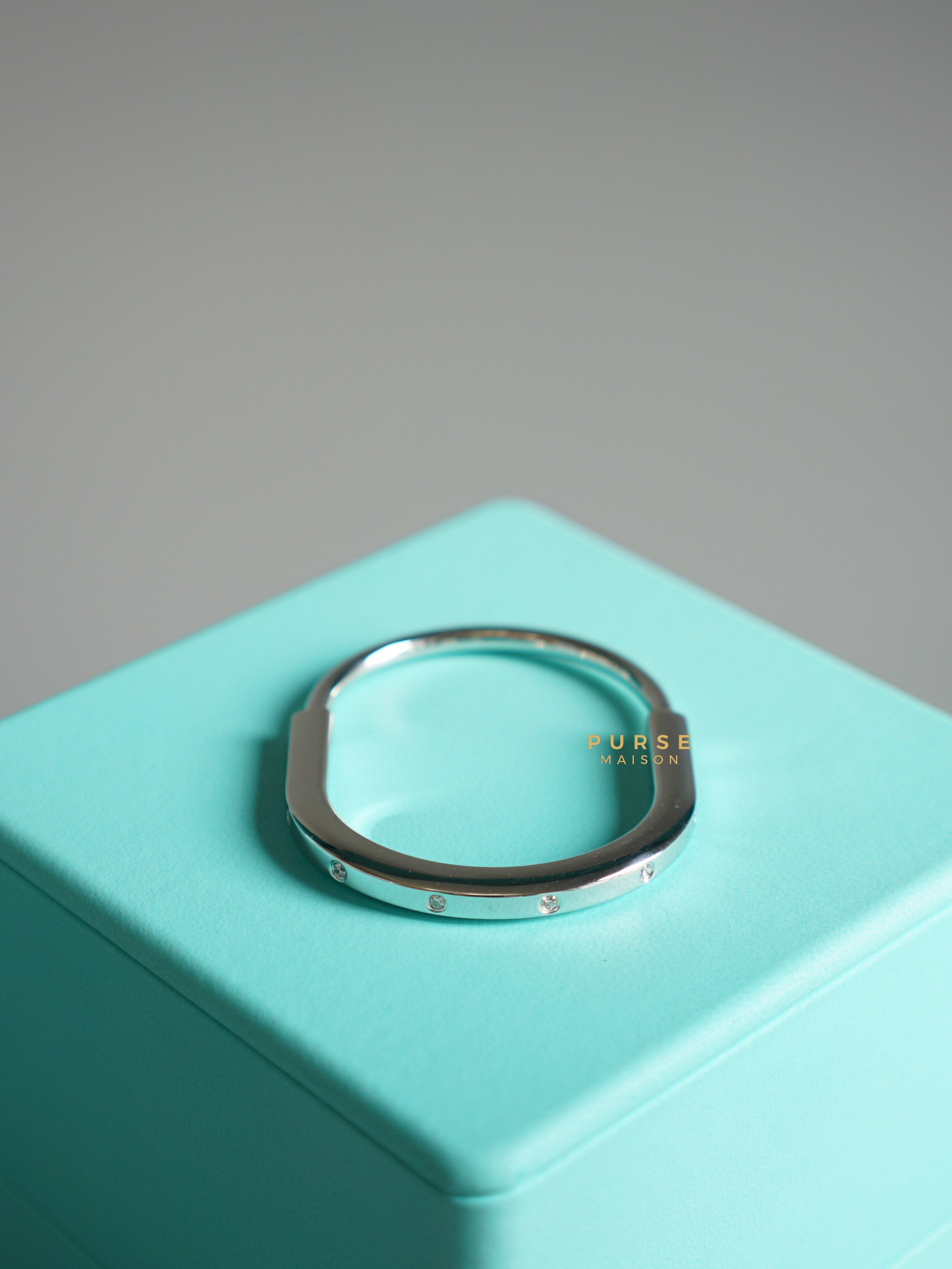 Tiffany Lock Bangle in White Gold with Diamond Accents | Purse Maison Luxury Bags Shop