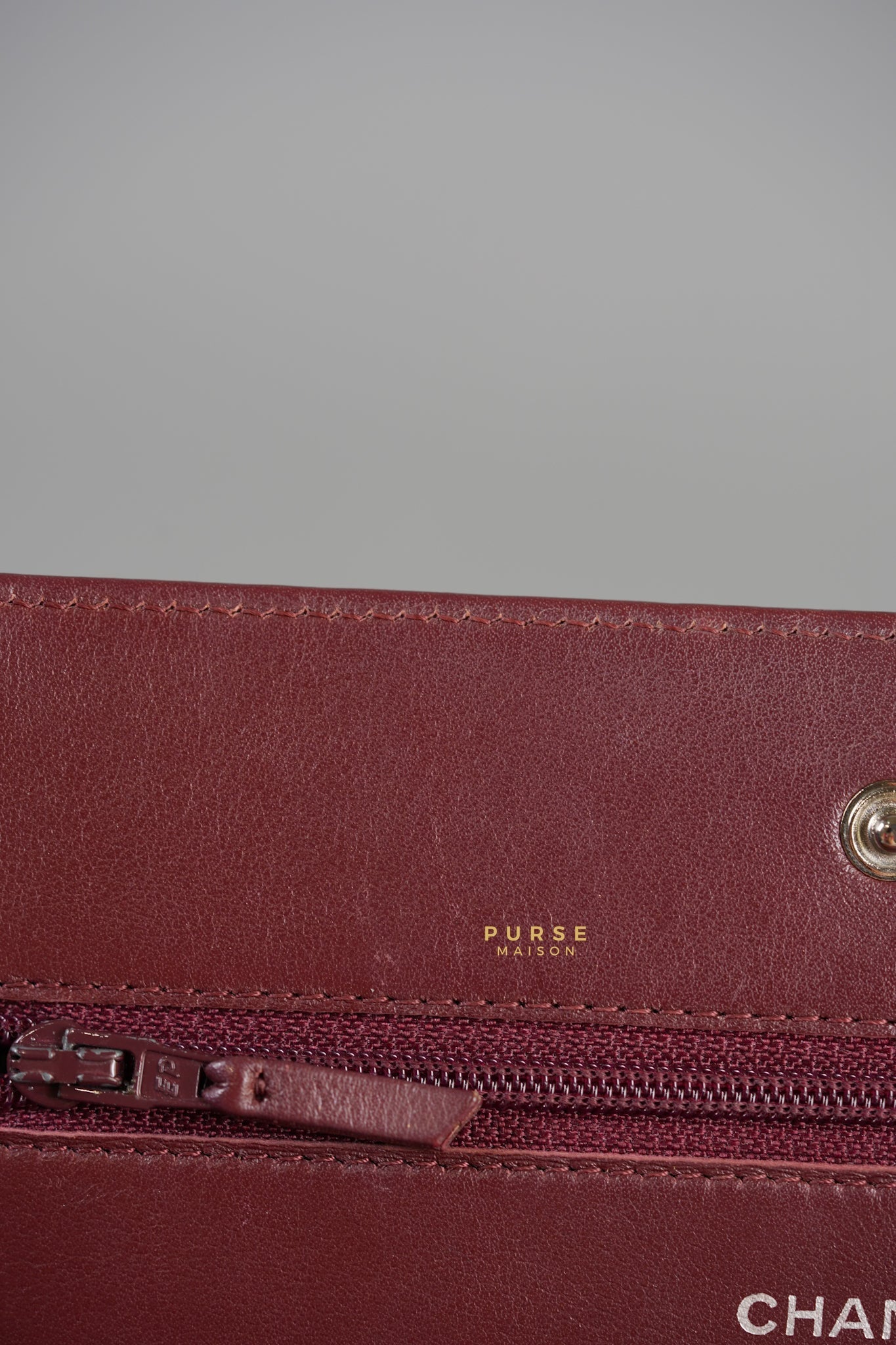 CC Wallet on Chain in Red Caviar Leather and Silver Hardware Series 16 | Purse Maison Luxury Bags Shop