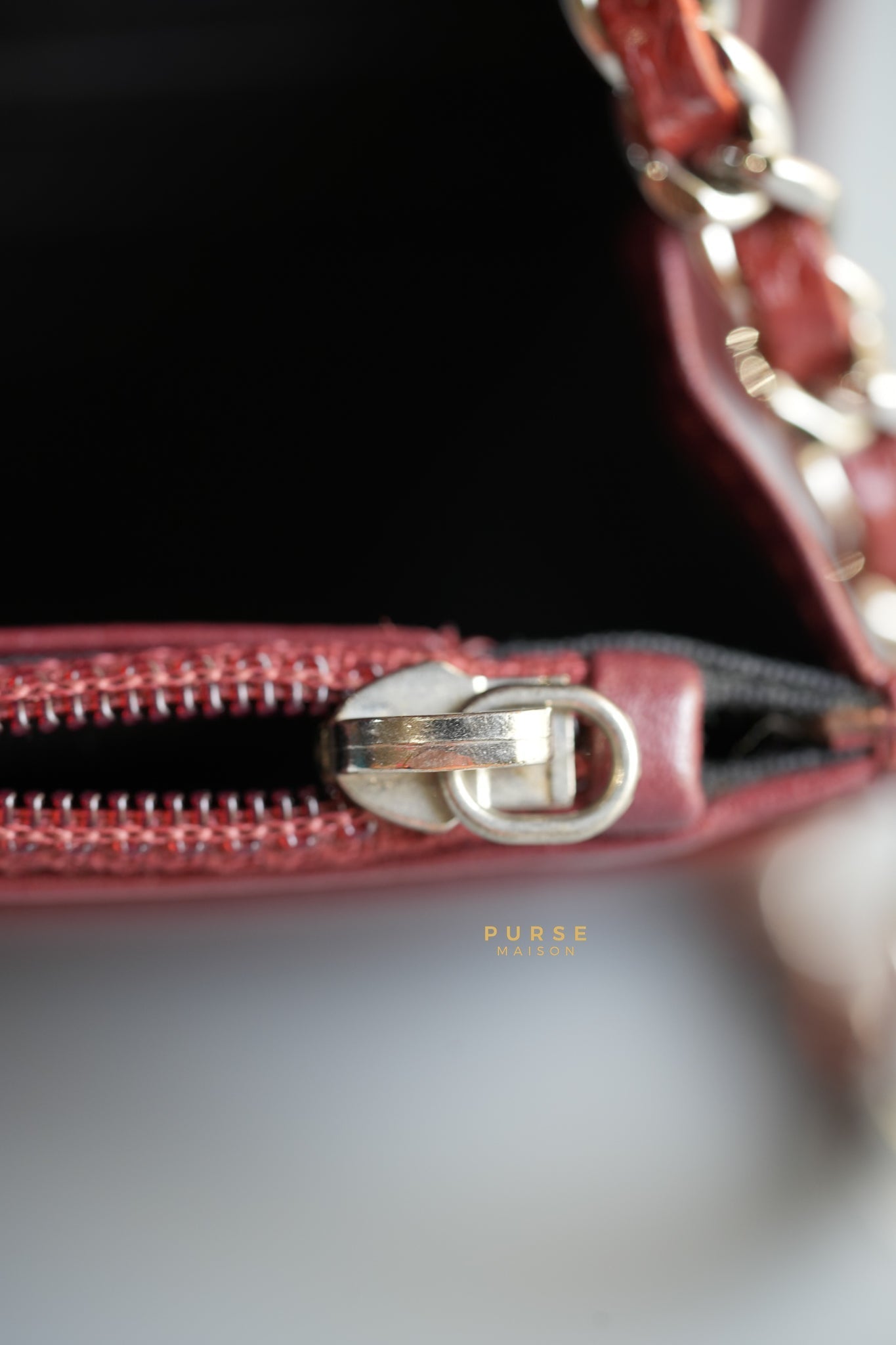 CC Wallet on Chain in Red Caviar Leather and Silver Hardware Series 16 | Purse Maison Luxury Bags Shop