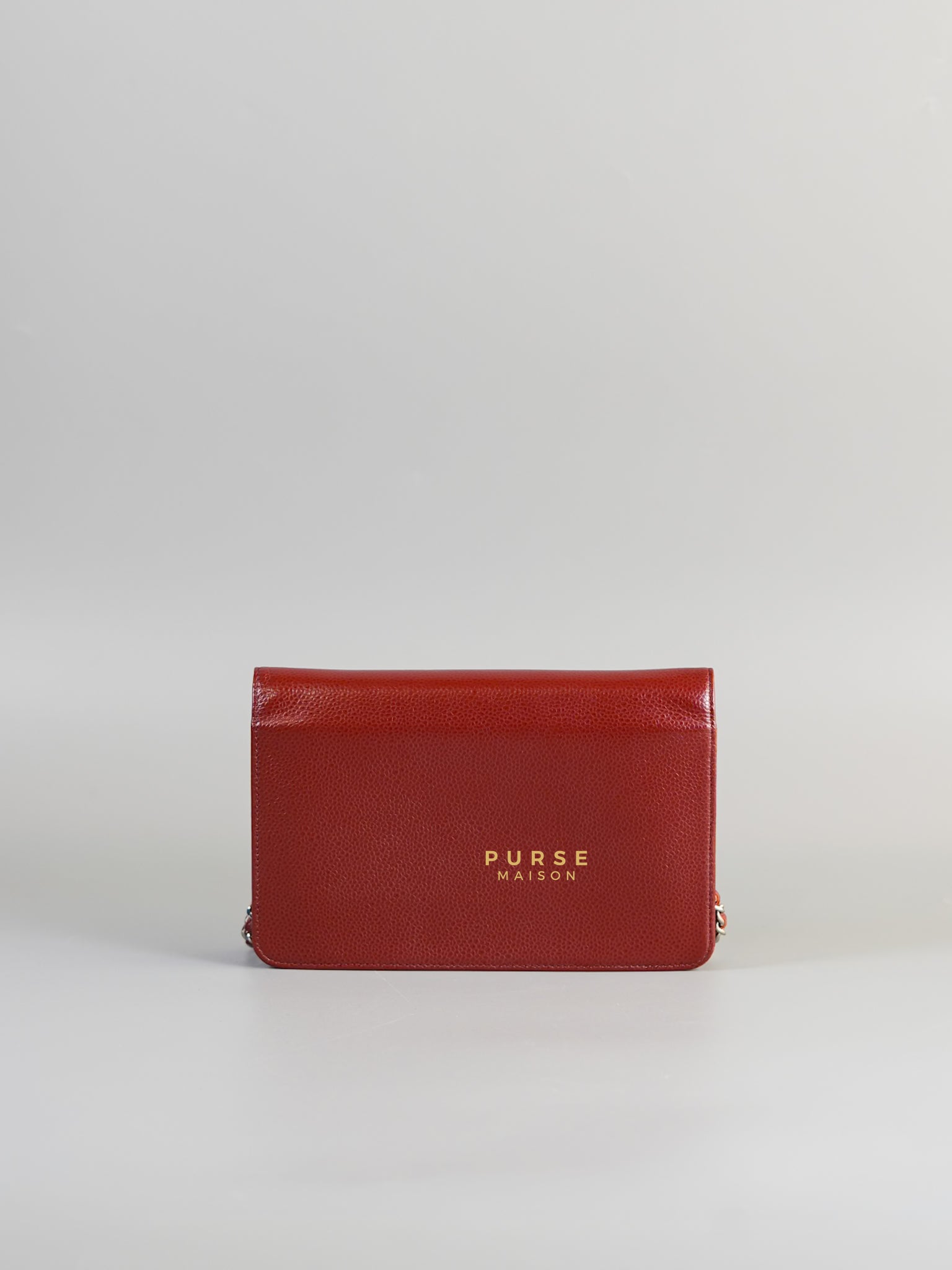 CC Wallet on Chain in Red Caviar Leather and Silver Hardware Series 16 | Purse Maison Luxury Bags Shop