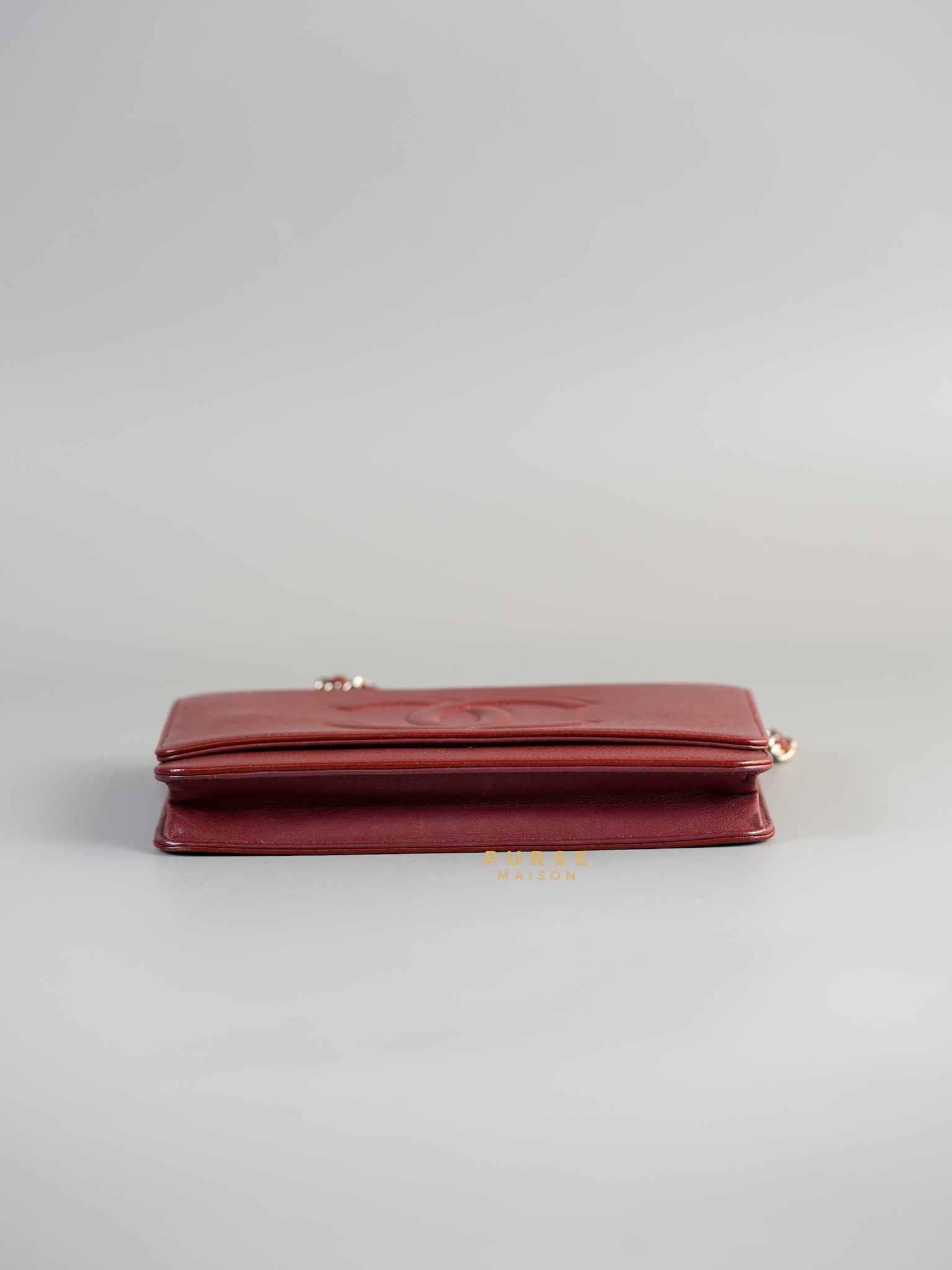 CC Wallet on Chain in Red Caviar Leather and Silver Hardware Series 16 | Purse Maison Luxury Bags Shop