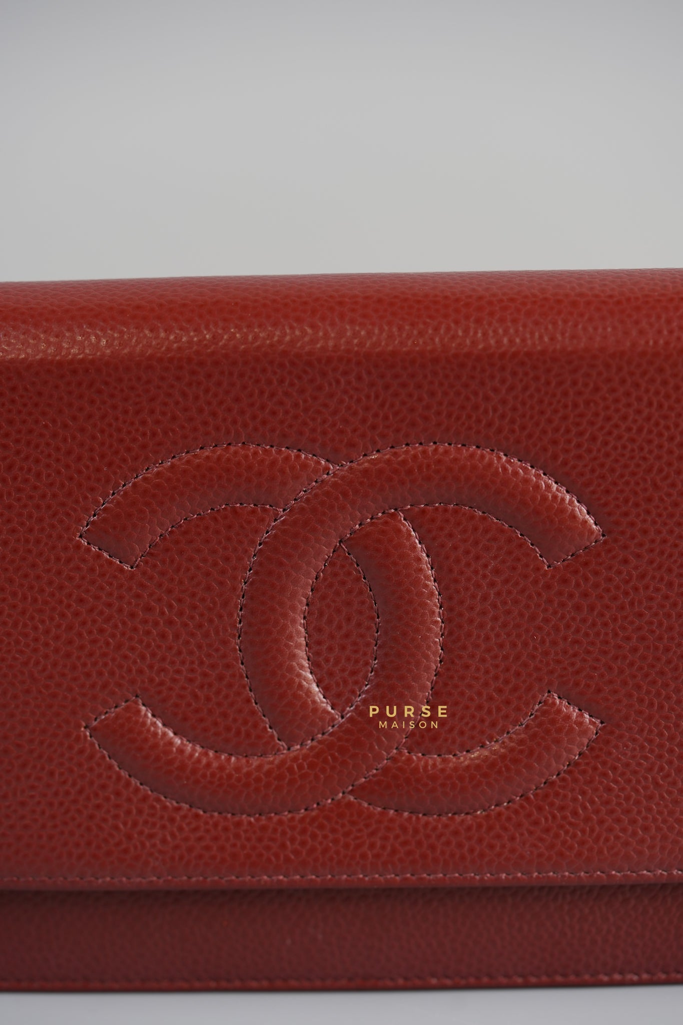 CC Wallet on Chain in Red Caviar Leather and Silver Hardware Series 16 | Purse Maison Luxury Bags Shop