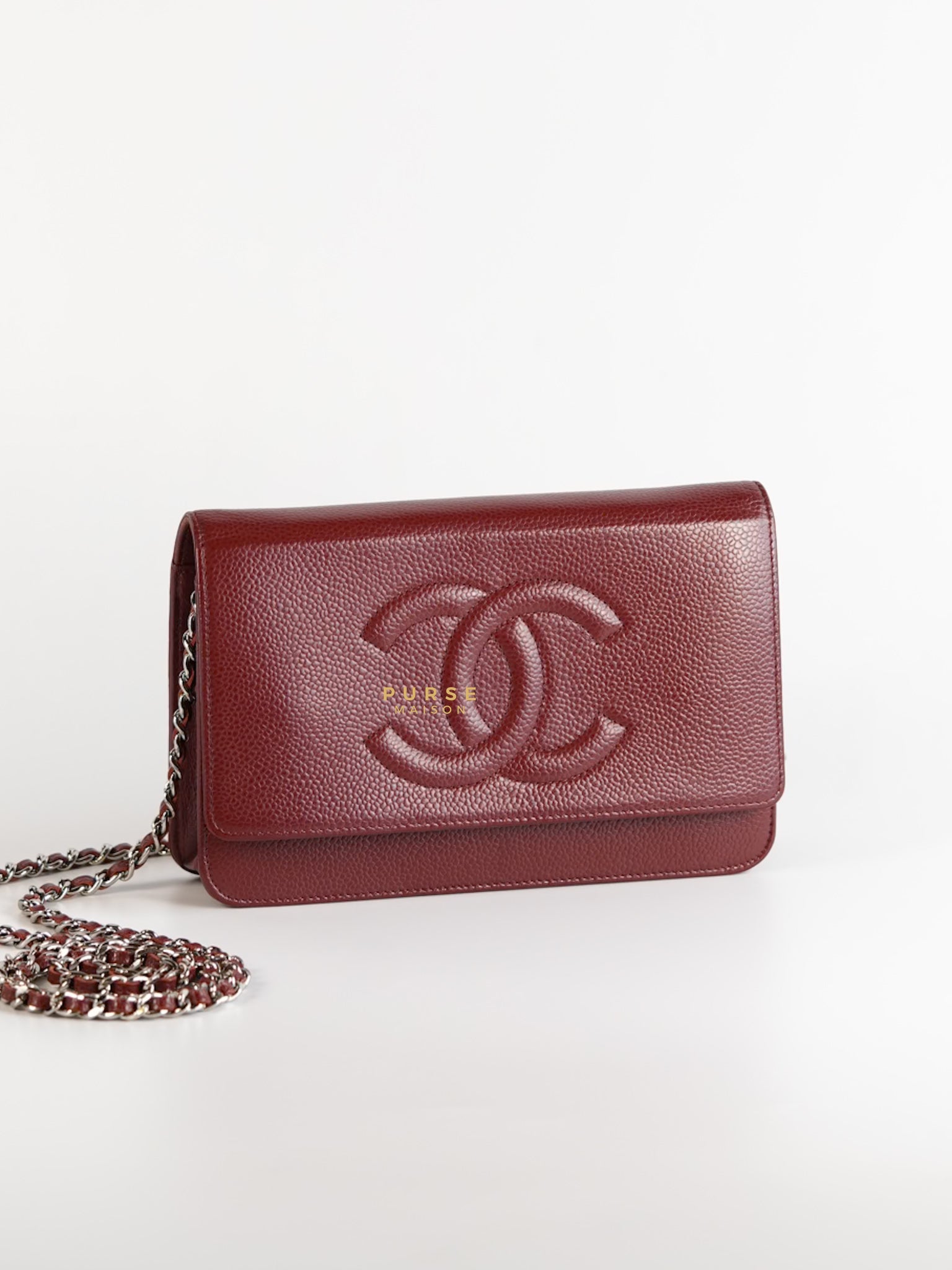 Timeless CC Wallet on Chain in Red Caviar Leather and Silver Hardware Series 16 | Purse Maison Luxury Bags Shop