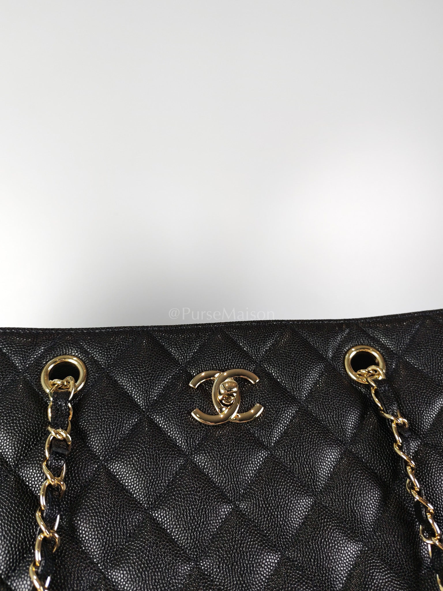 Timeless Classic Tote Bag in Black Quilted Caviar Leather and Light Gold Hardware (Microchip) | Purse Maison Luxury Bags Shop