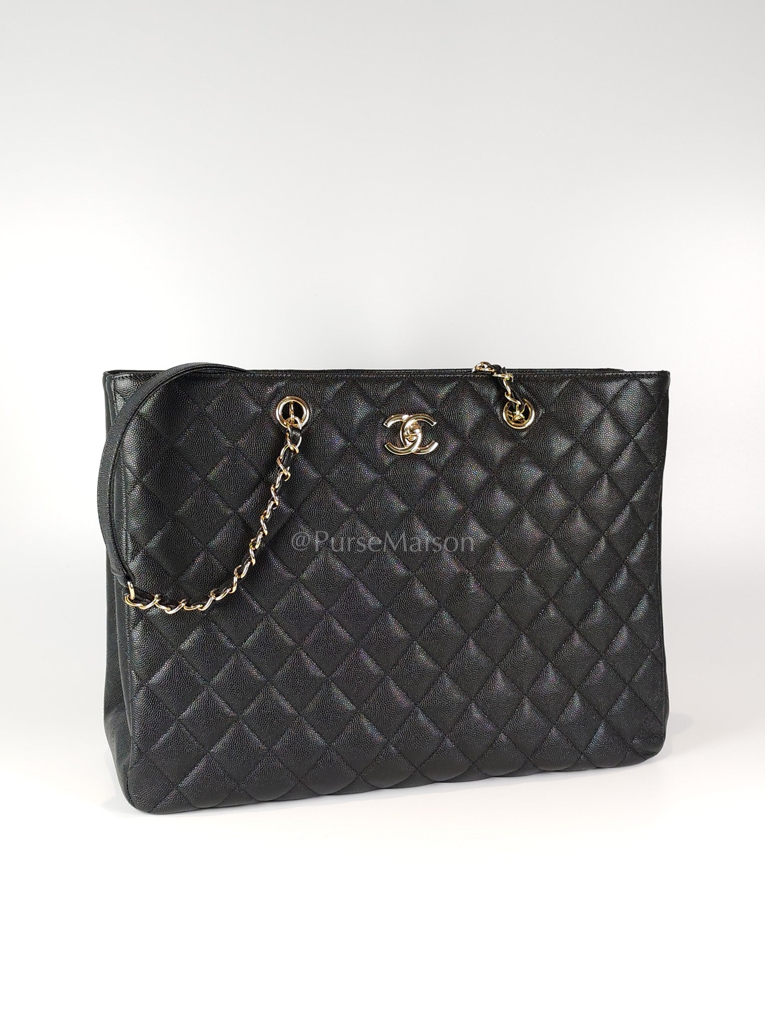 Timeless Classic Tote Bag in Black Quilted Caviar Leather and Light Gold Hardware (Microchip) | Purse Maison Luxury Bags Shop