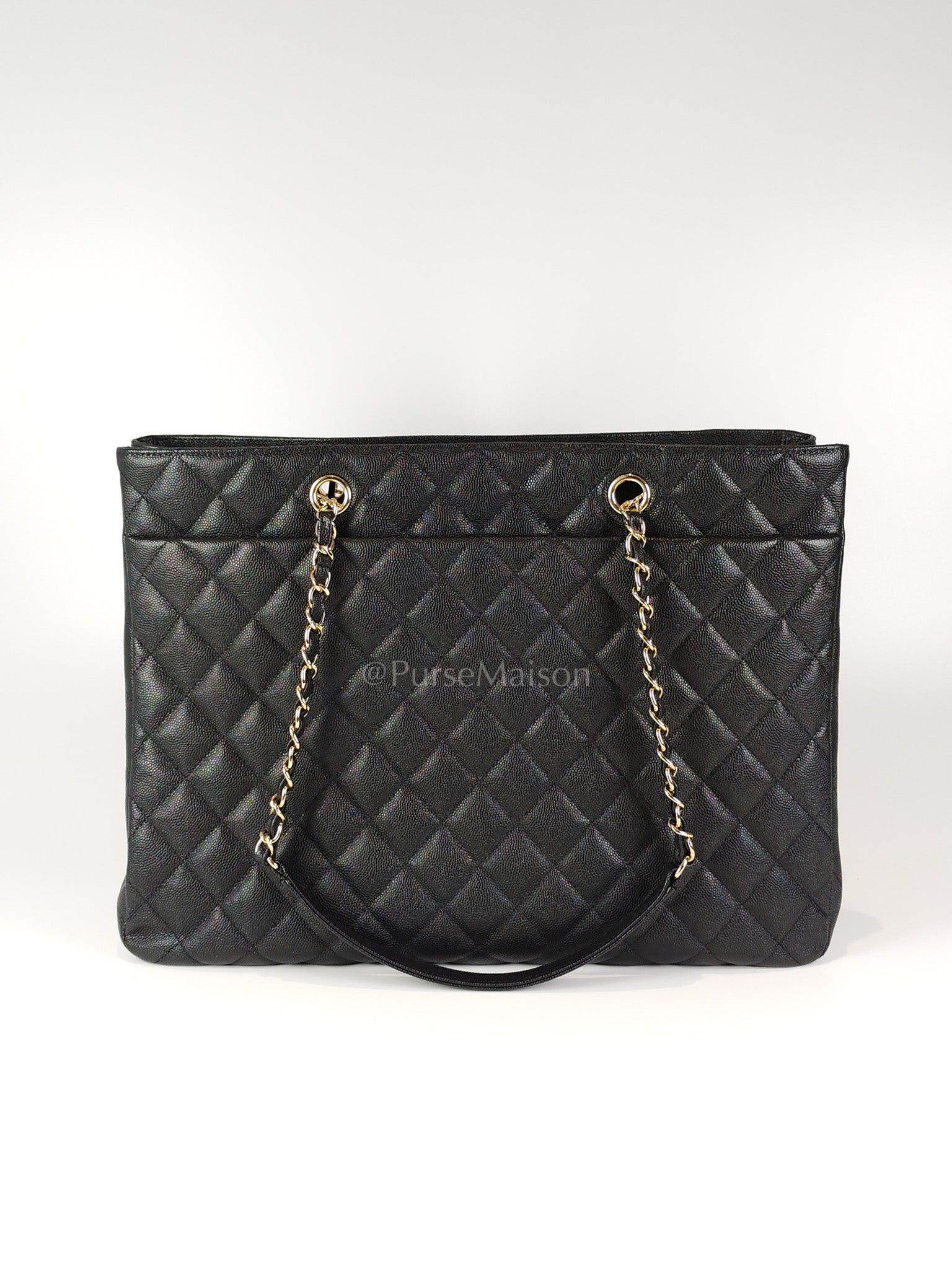 Timeless Classic Tote Bag in Black Quilted Caviar Leather and Light Gold Hardware (Microchip) | Purse Maison Luxury Bags Shop