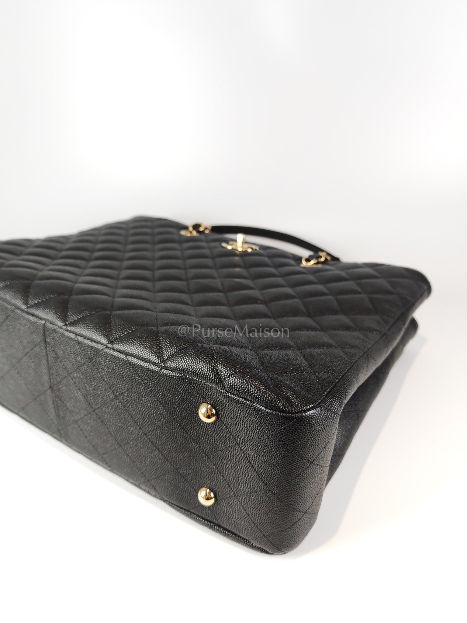 Timeless Classic Tote Bag in Black Quilted Caviar Leather and Light Gold Hardware (Microchip) | Purse Maison Luxury Bags Shop