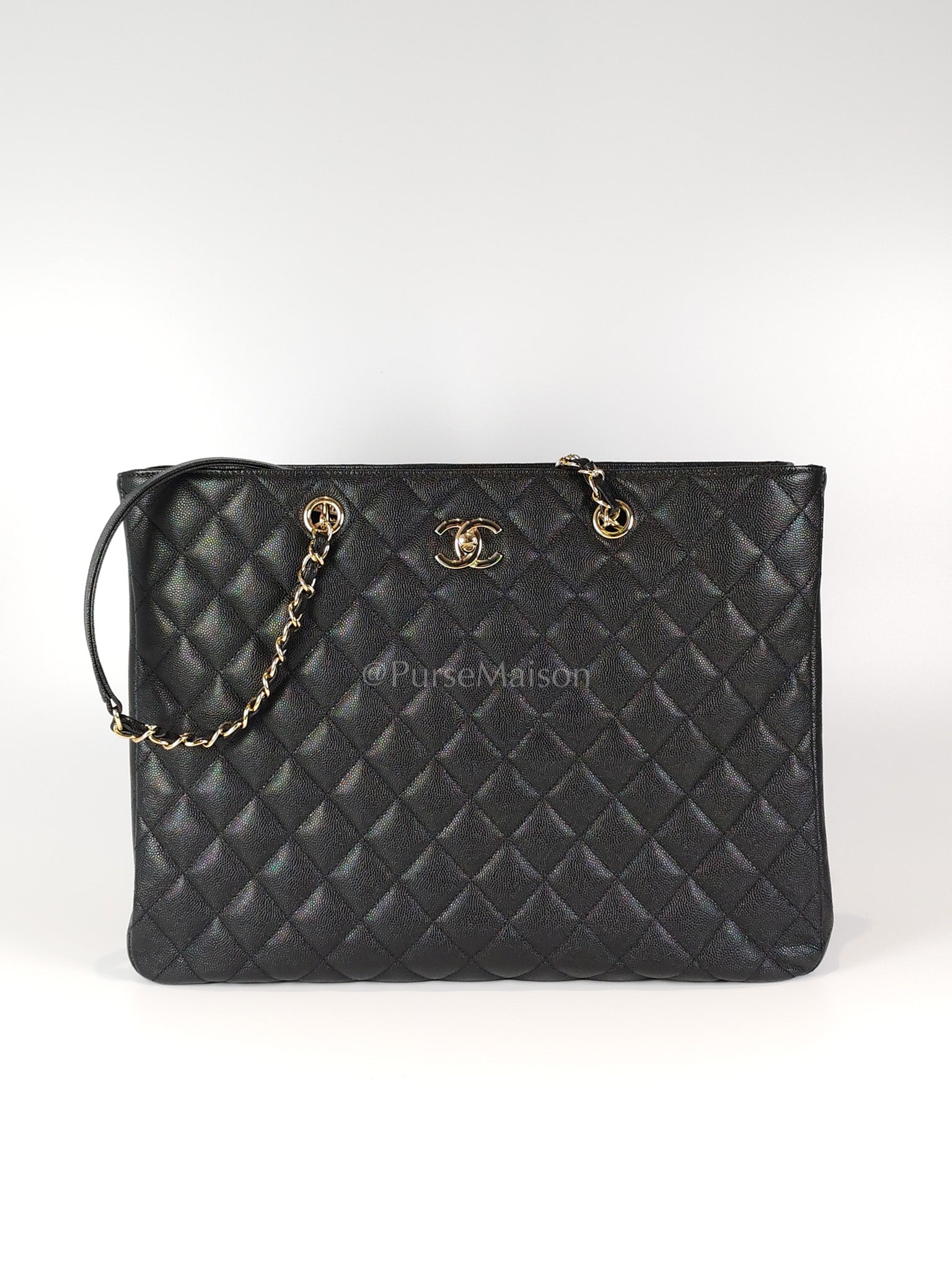 Timeless Classic Tote Bag in Black Quilted Caviar Leather and Light Gold Hardware (Microchip) | Purse Maison Luxury Bags Shop