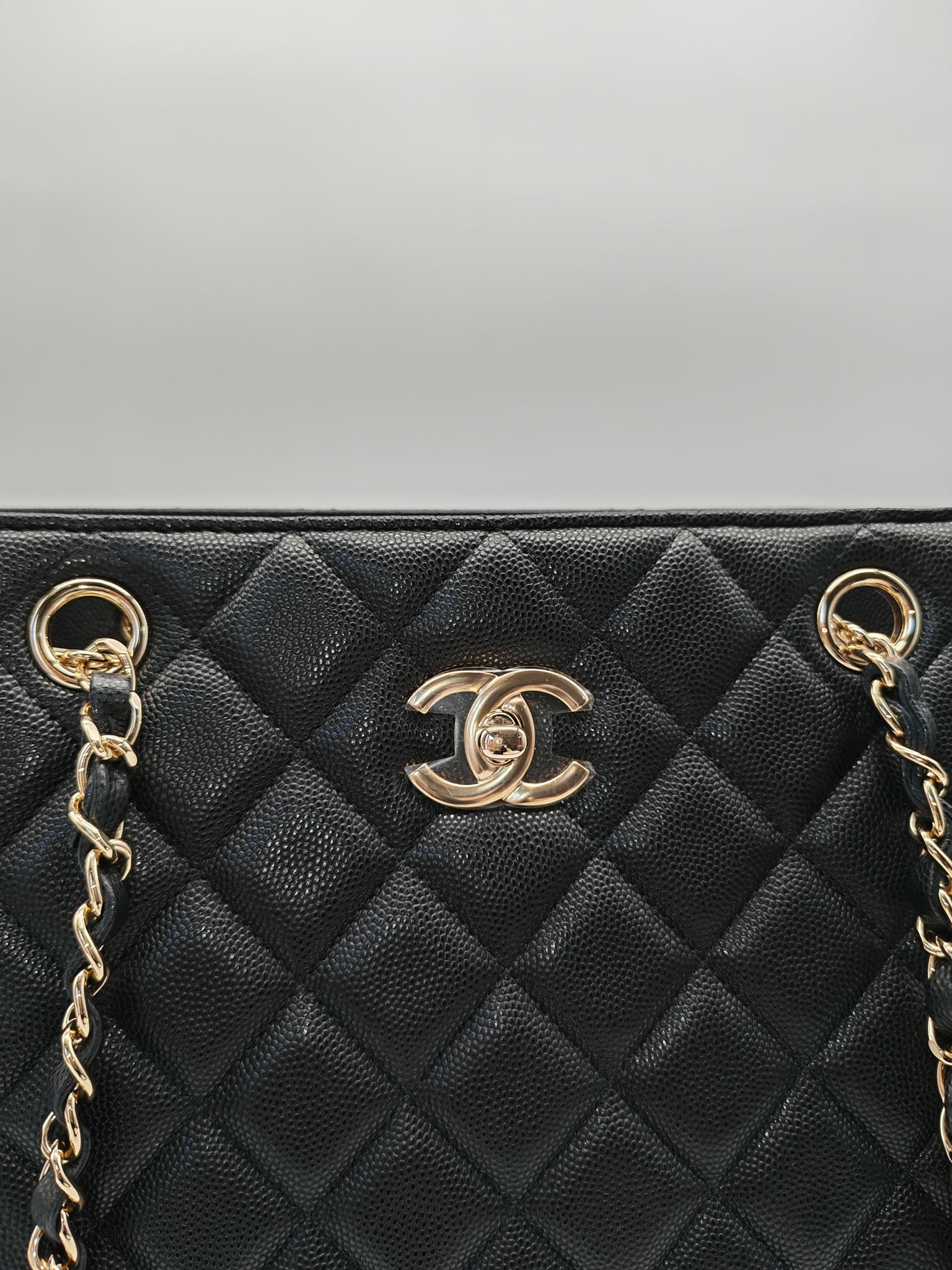 Timeless Classic Tote in Black Quilted Caviar Leather and Light Gold Hardware (Microchip) | Purse Maison Luxury Bags Shop