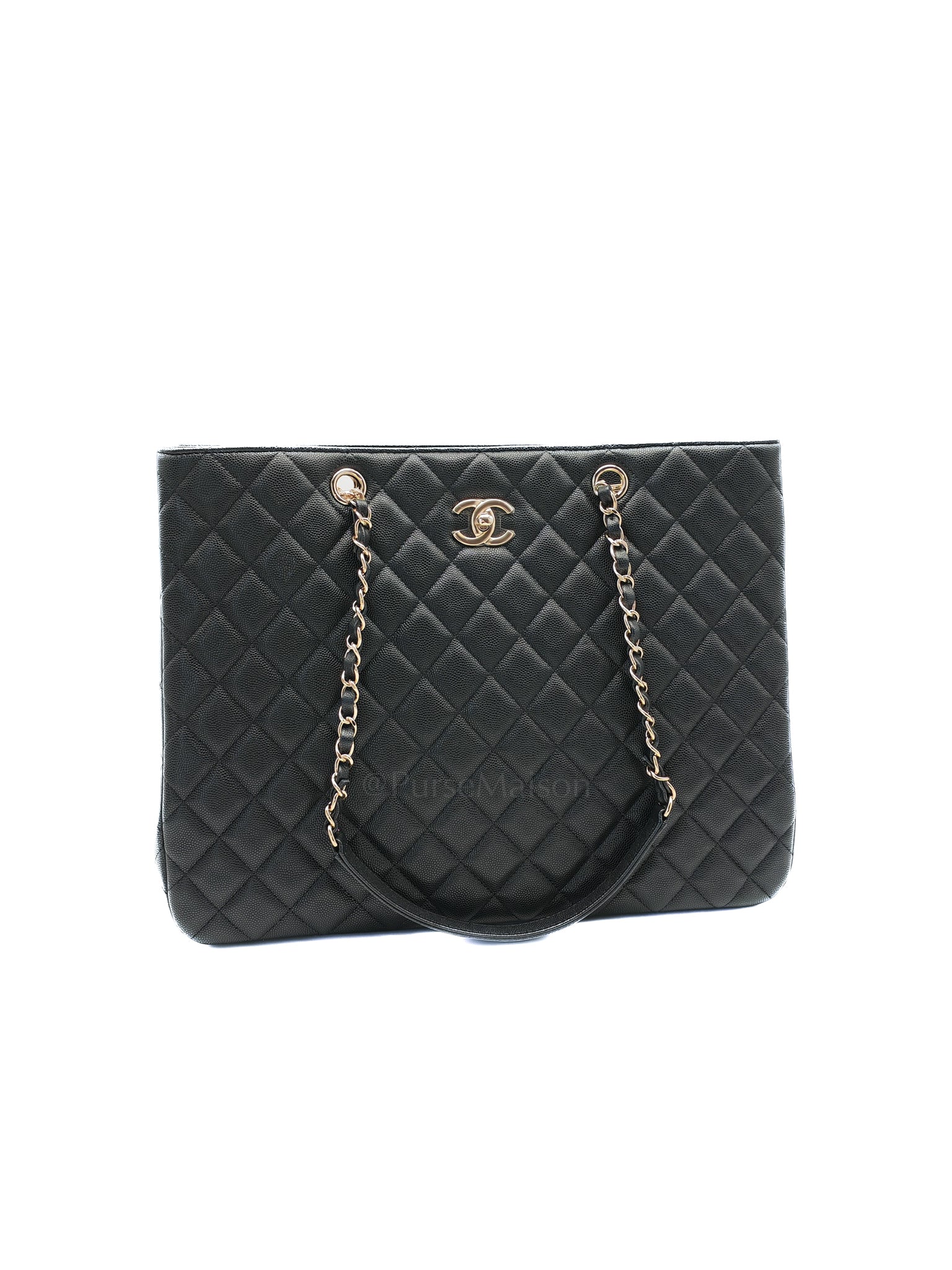 Timeless Classic Tote in Black Quilted Caviar Leather and Light Gold Hardware (Microchip) | Purse Maison Luxury Bags Shop