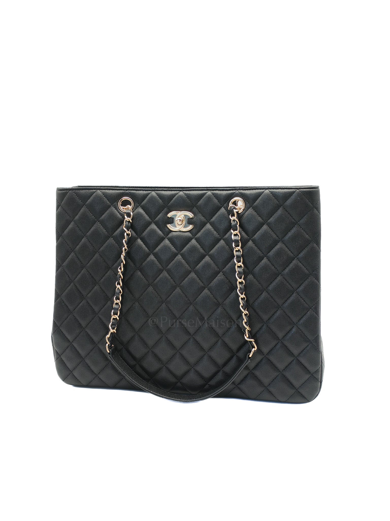 Timeless Classic Tote in Black Quilted Caviar Leather and Light Gold Hardware (Microchip) | Purse Maison Luxury Bags Shop