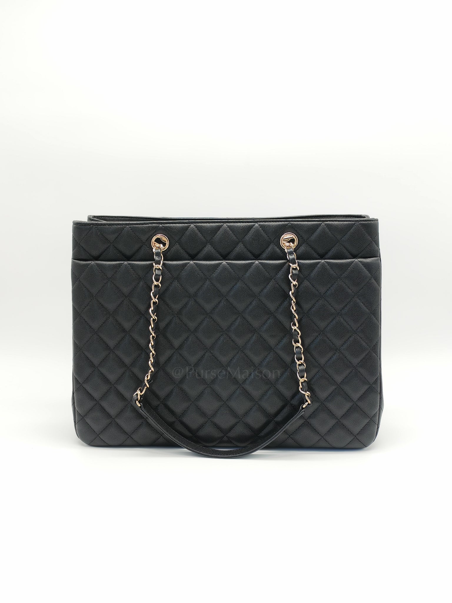 Timeless Classic Tote in Black Quilted Caviar Leather and Light Gold Hardware (Microchip) | Purse Maison Luxury Bags Shop