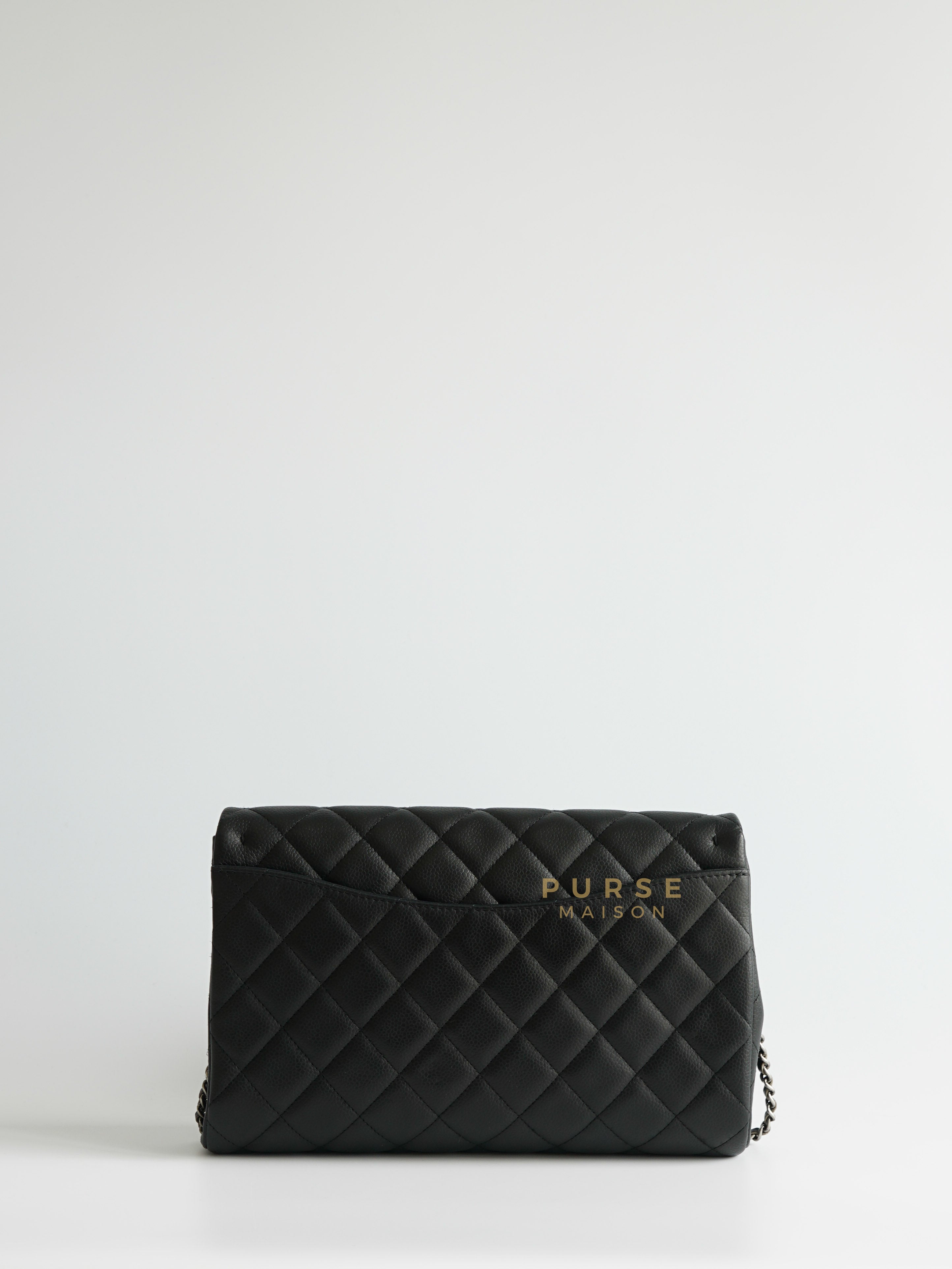 Timeless Clutch Flap in Black Caviar Leather and Ruthenium Hardware Series 21 | Purse Maison Luxury Bags Shop