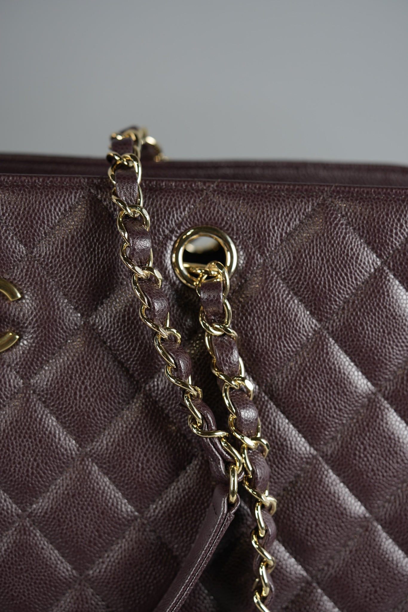 Timeless Shopping Tote Bag in Purple Caviar Leather & Light Gold Hardware (Microchip) | Purse Maison Luxury Bags Shop