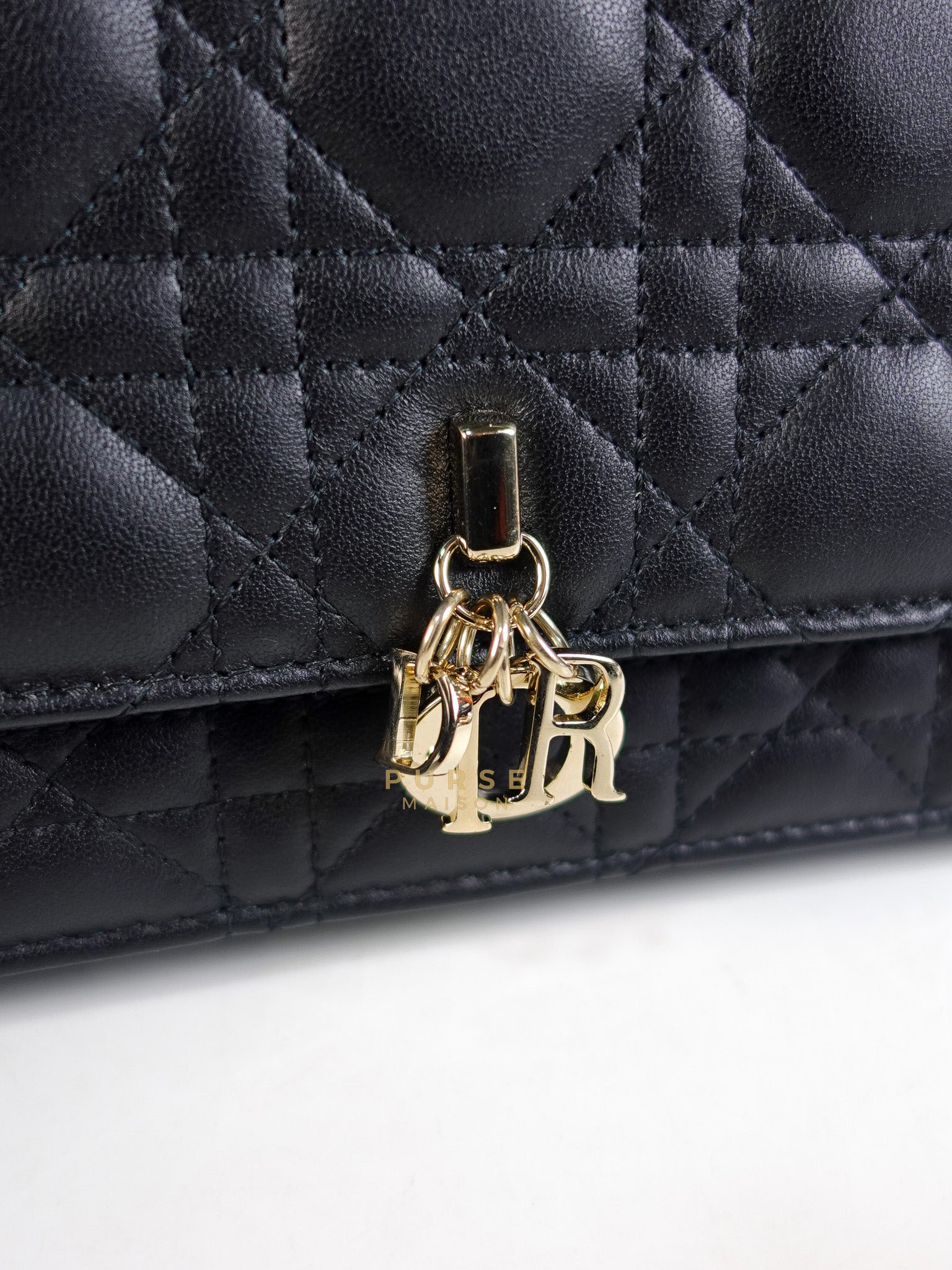 Top Handle Lady Dior Phone Pouch in Black Lambskin Cannage Leather | Purse Maison Luxury Bags Shop