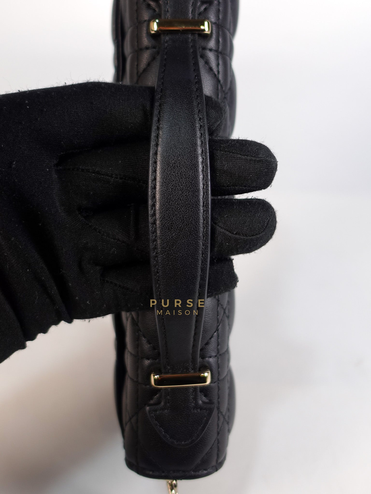 Top Handle Lady Dior Phone Pouch in Black Lambskin Cannage Leather | Purse Maison Luxury Bags Shop