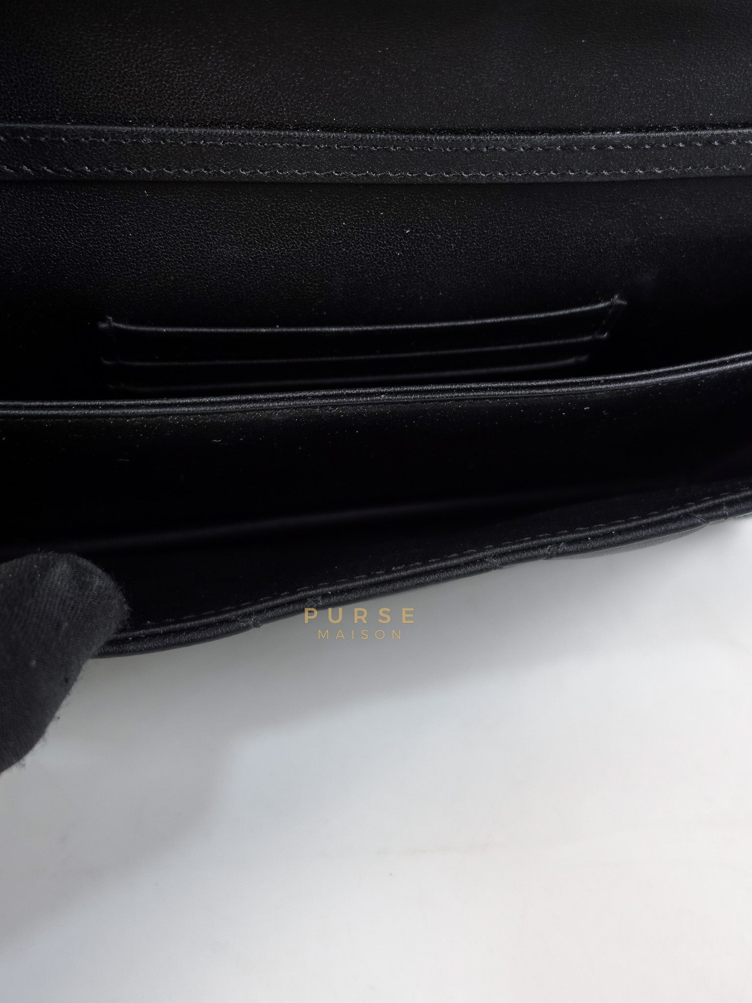 Top Handle Lady Dior Phone Pouch in Black Lambskin Cannage Leather | Purse Maison Luxury Bags Shop