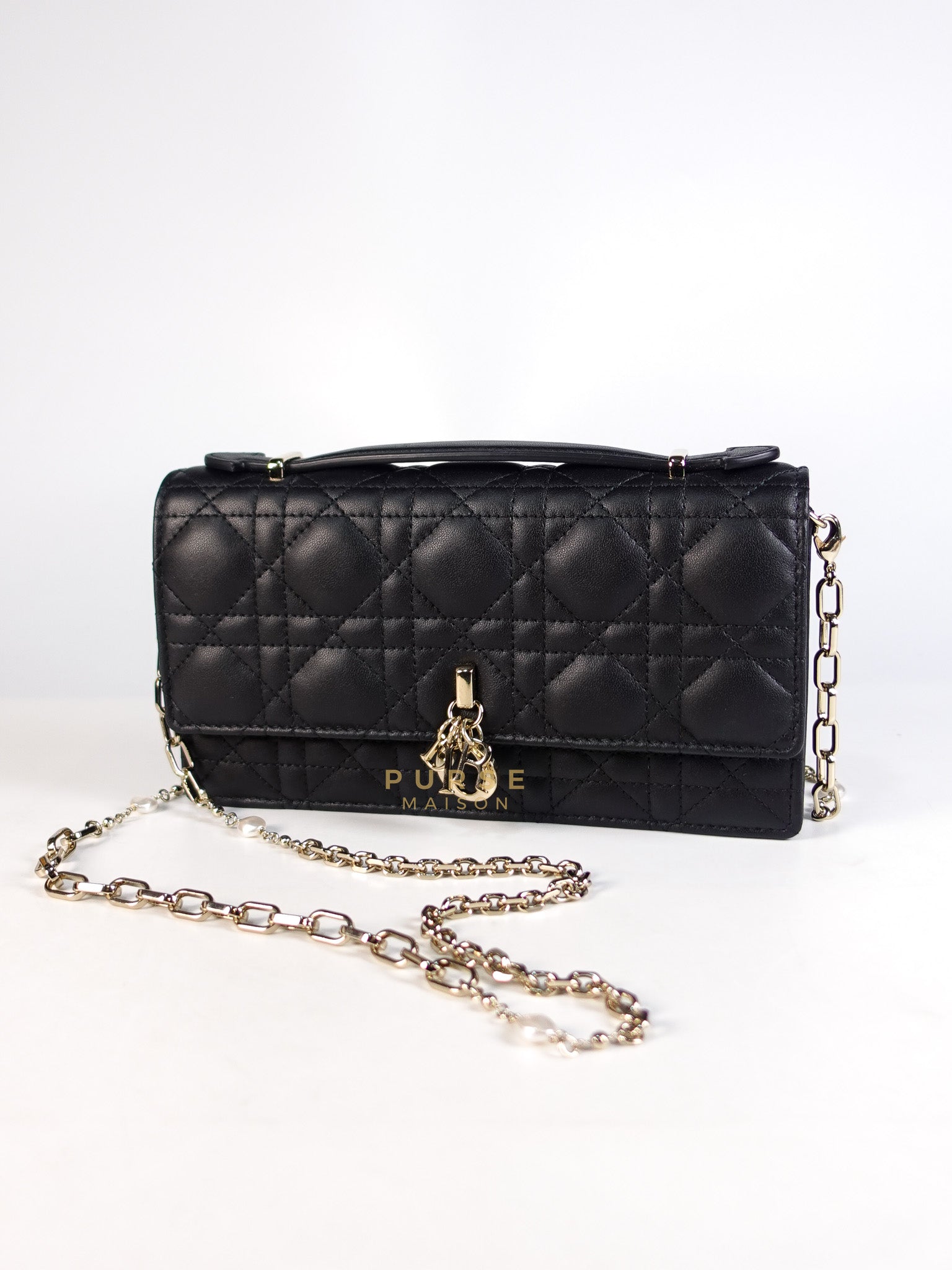 Top Handle Lady Dior Phone Pouch in Black Lambskin Cannage Leather | Purse Maison Luxury Bags Shop