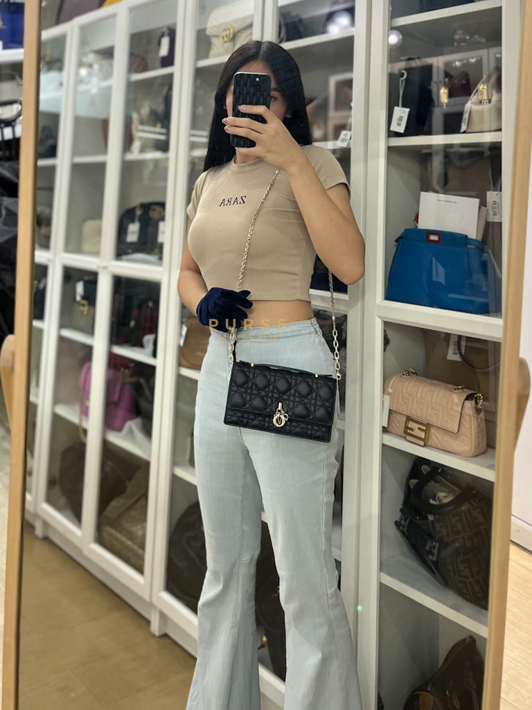 Top Handle Lady Dior Phone Pouch in Black Lambskin Cannage Leather | Purse Maison Luxury Bags Shop
