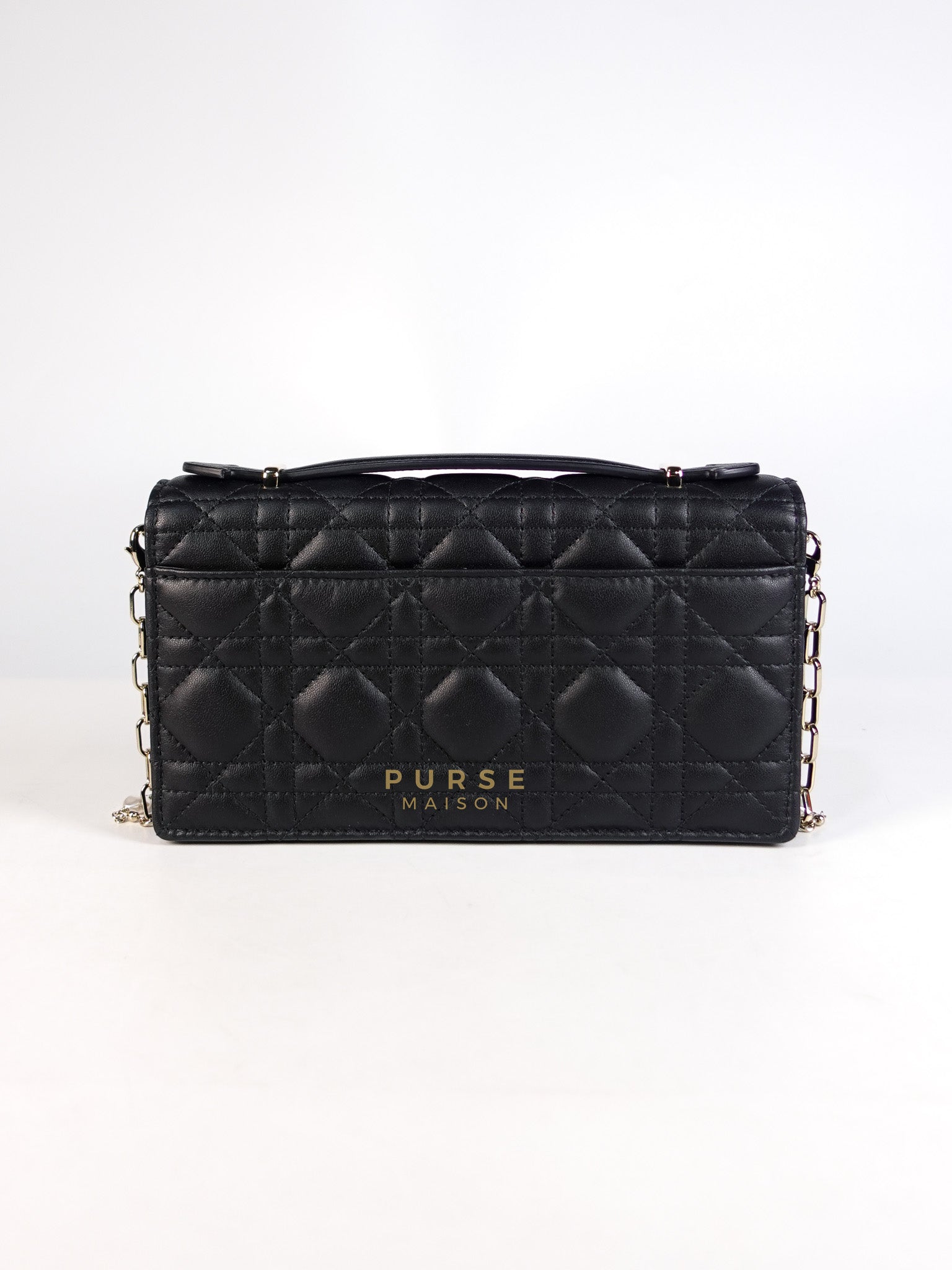 Top Handle Lady Dior Phone Pouch in Black Lambskin Cannage Leather | Purse Maison Luxury Bags Shop