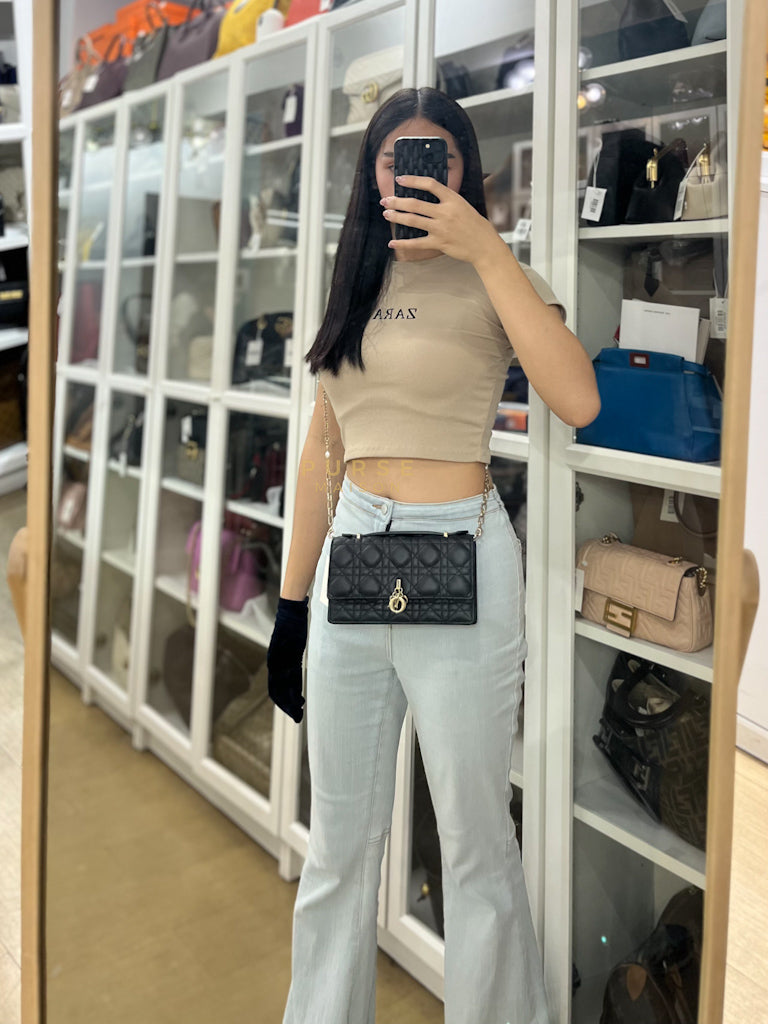 Top Handle Lady Dior Phone Pouch in Black Lambskin Cannage Leather | Purse Maison Luxury Bags Shop