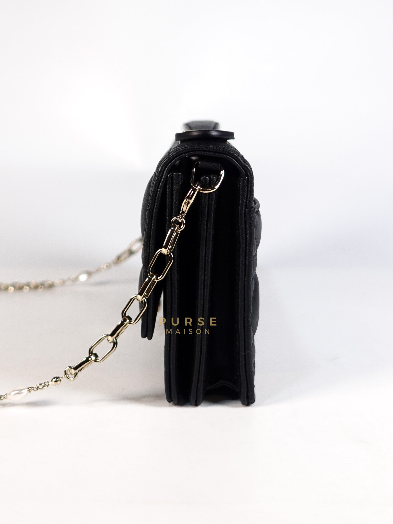 Top Handle Lady Dior Phone Pouch in Black Lambskin Cannage Leather | Purse Maison Luxury Bags Shop