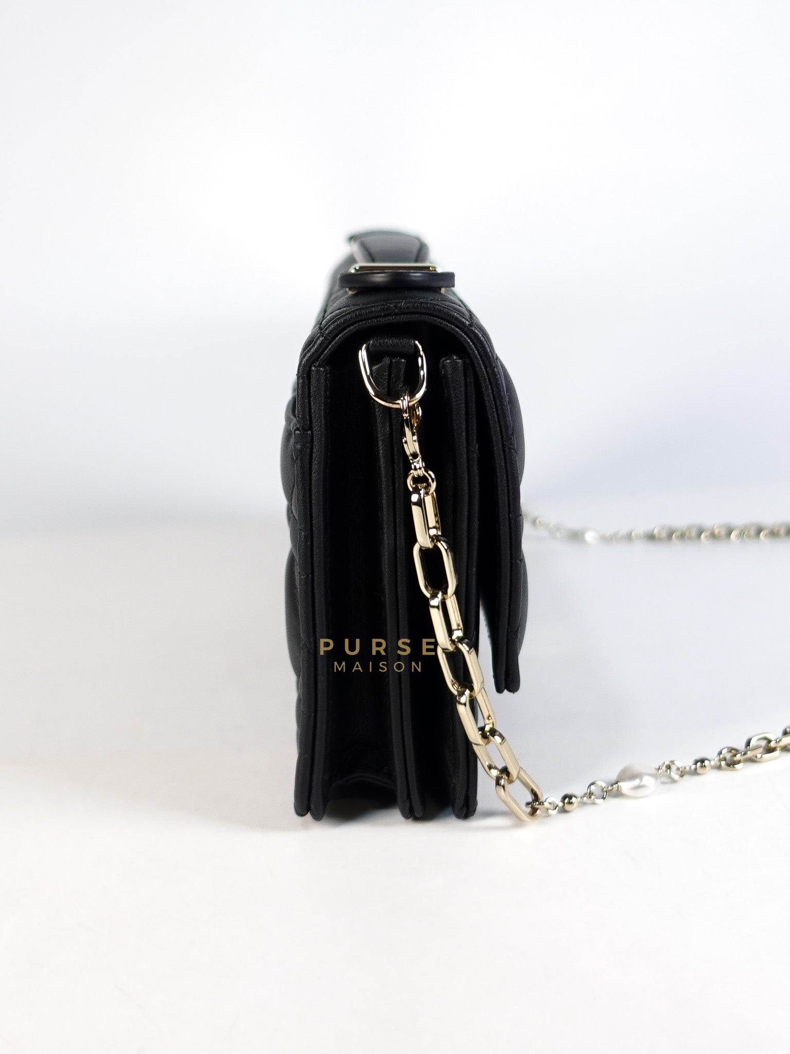 Top Handle Lady Dior Phone Pouch in Black Lambskin Cannage Leather | Purse Maison Luxury Bags Shop