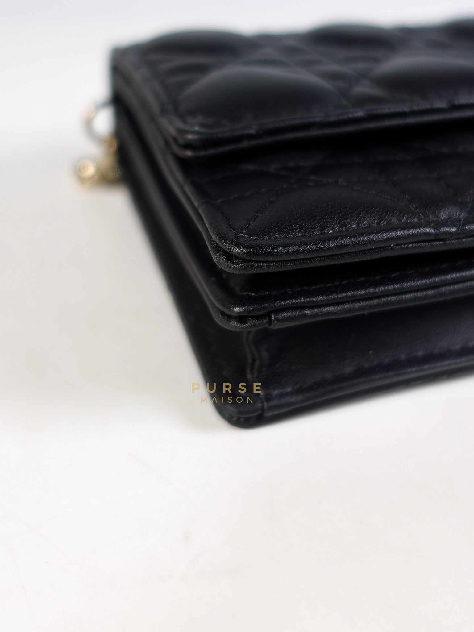 Top Handle Lady Dior Phone Pouch in Black Lambskin Cannage Leather | Purse Maison Luxury Bags Shop