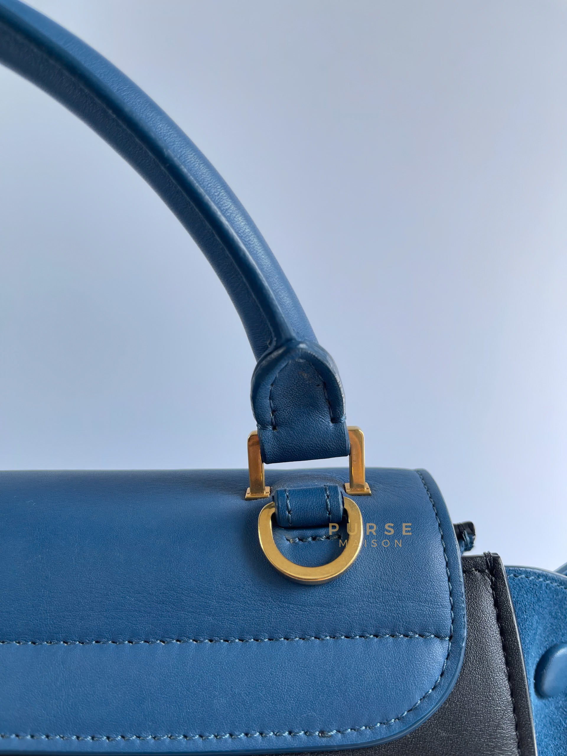 Trapeze Bi-color (Blue/Black) Calfskin Suede Medium Bag | Purse Maison Luxury Bags Shop