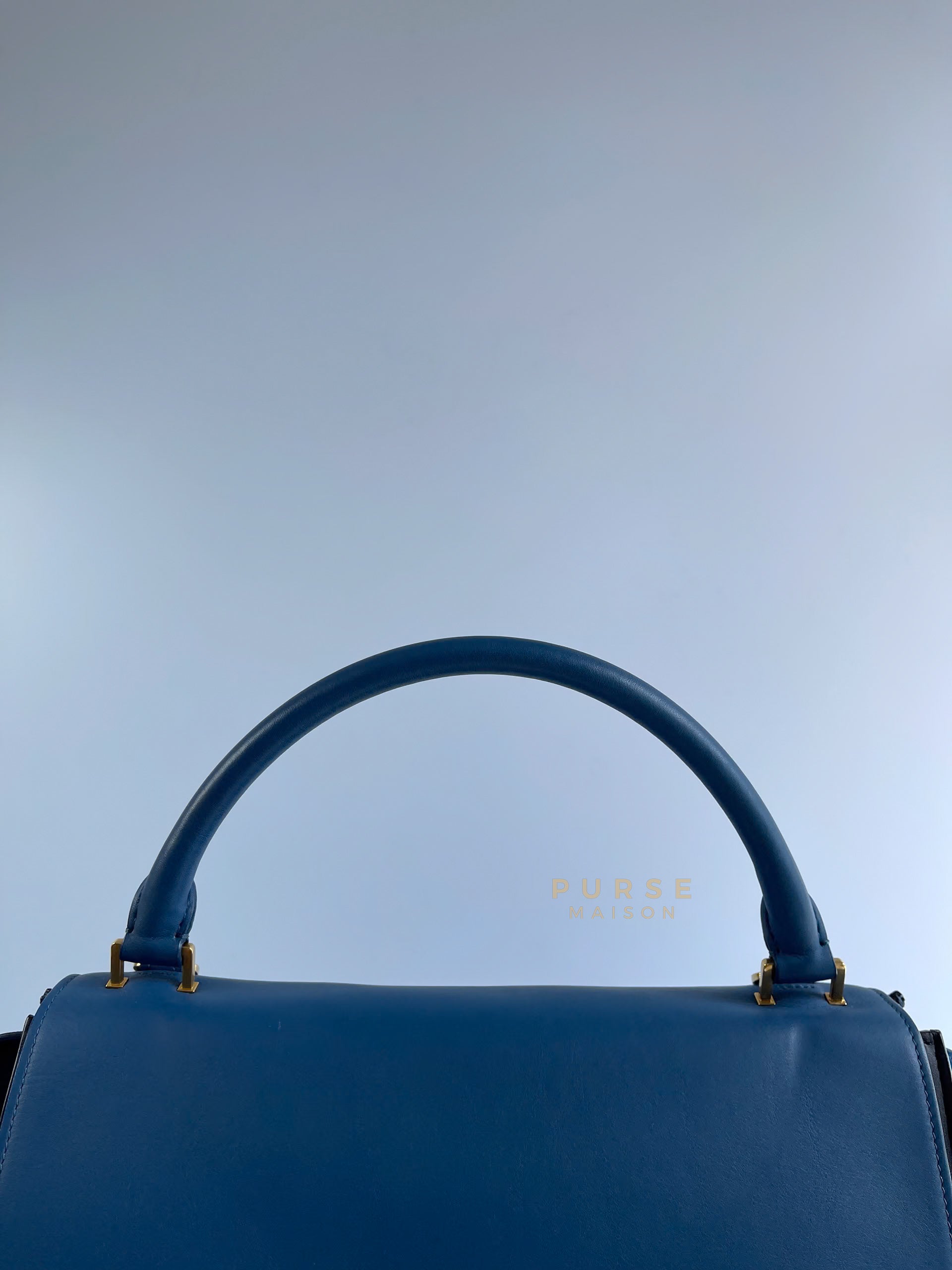 Trapeze Bi-color (Blue/Black) Calfskin Suede Medium Bag | Purse Maison Luxury Bags Shop