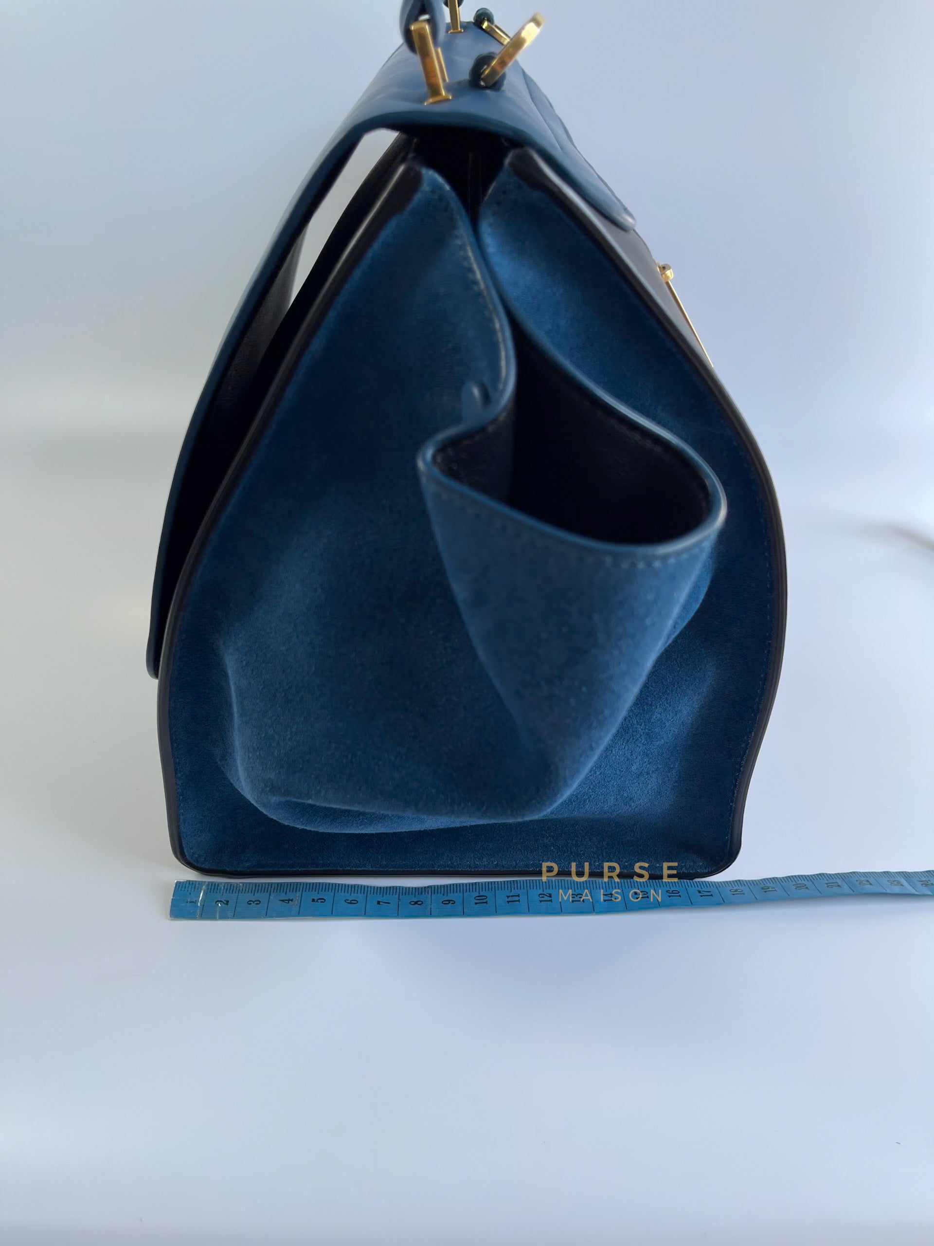 Trapeze Bi-color (Blue/Black) Calfskin Suede Medium Bag | Purse Maison Luxury Bags Shop