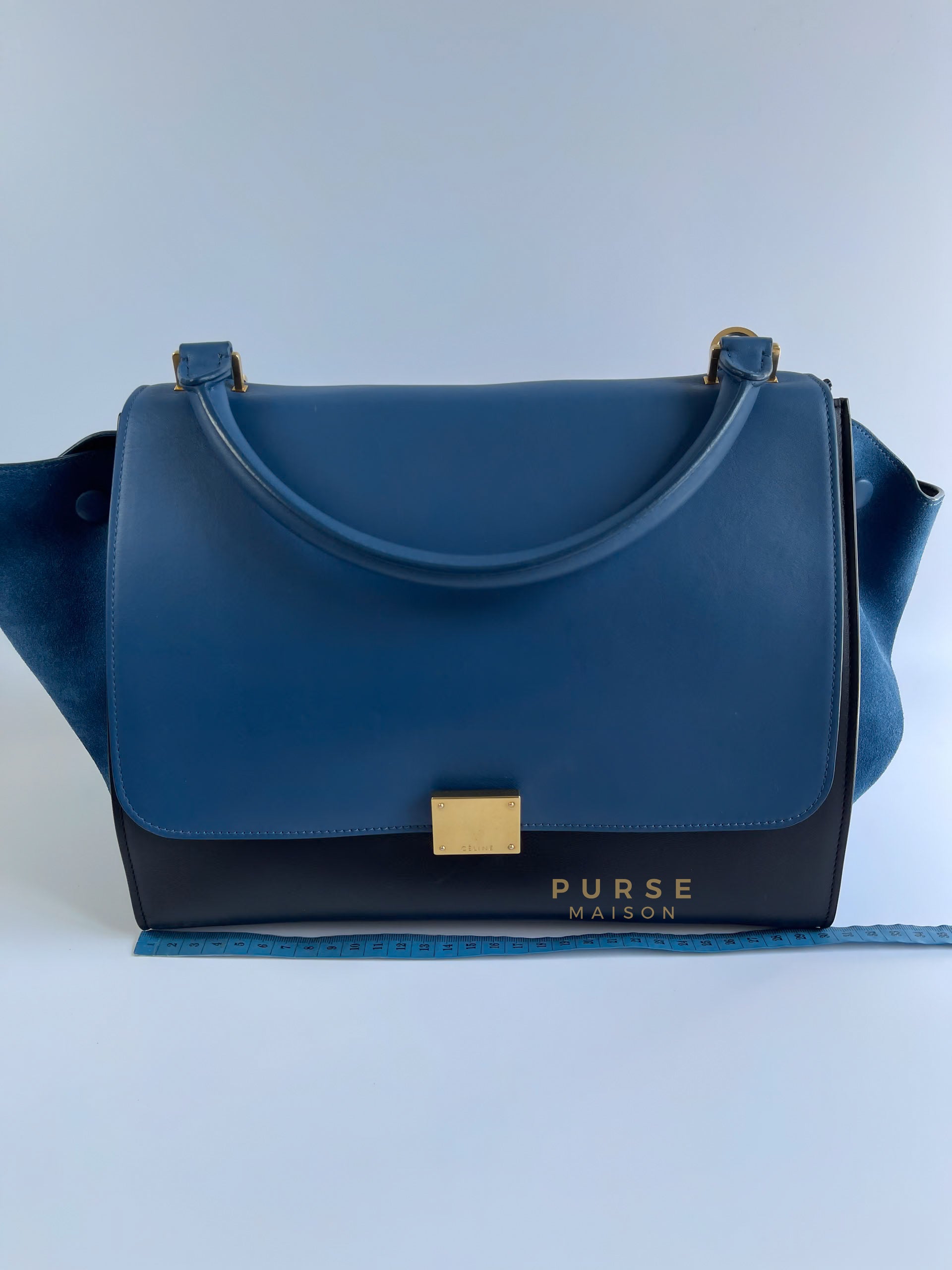 Trapeze Bi-color (Blue/Black) Calfskin Suede Medium Bag | Purse Maison Luxury Bags Shop