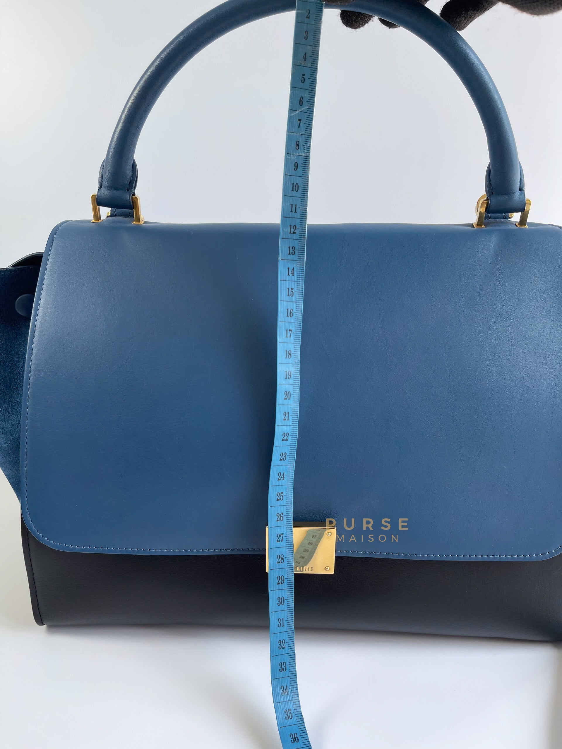 Trapeze Bi-color (Blue/Black) Calfskin Suede Medium Bag | Purse Maison Luxury Bags Shop