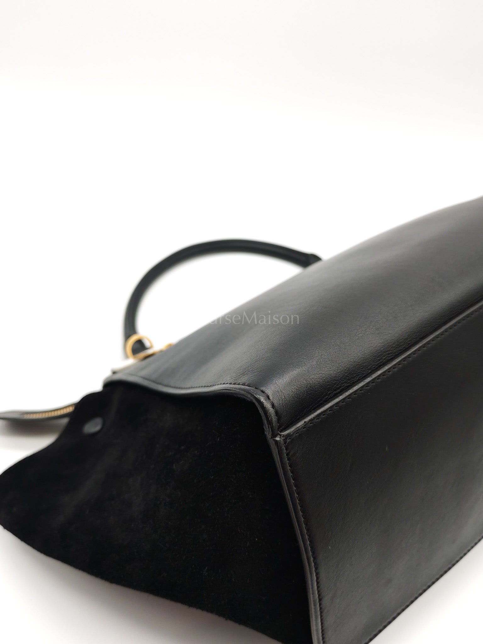 Trapeze Medium in BlacK/White Suede and Calfskin Leather | Purse Maison Luxury Bags Shop