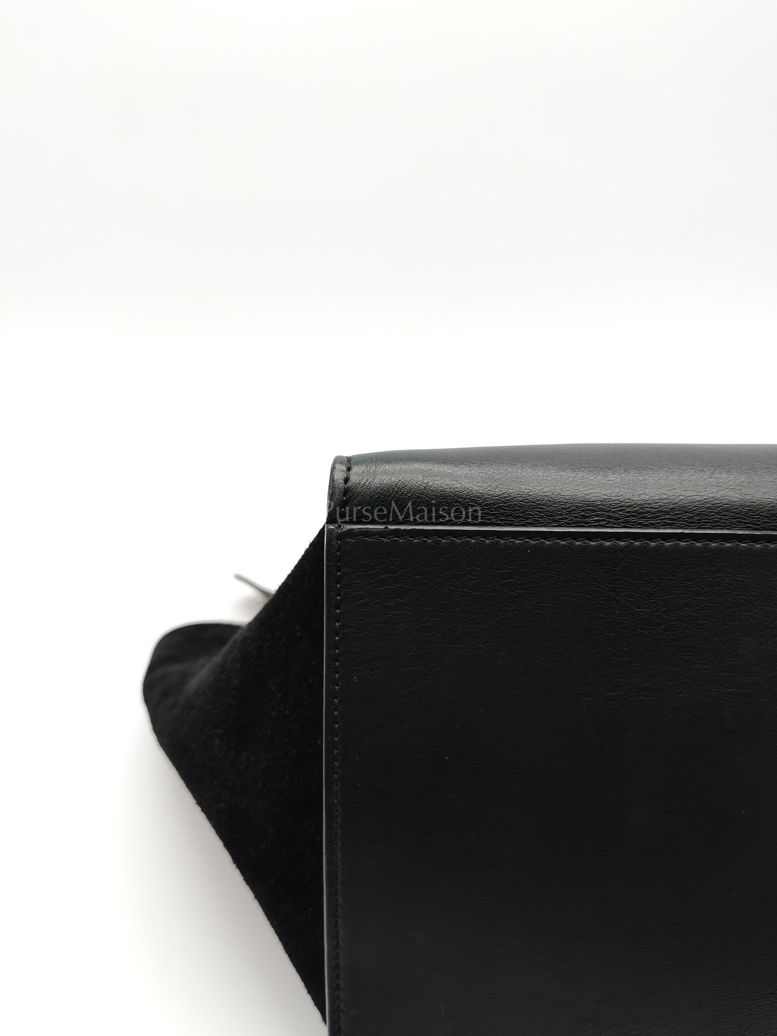 Trapeze Medium in BlacK/White Suede and Calfskin Leather | Purse Maison Luxury Bags Shop