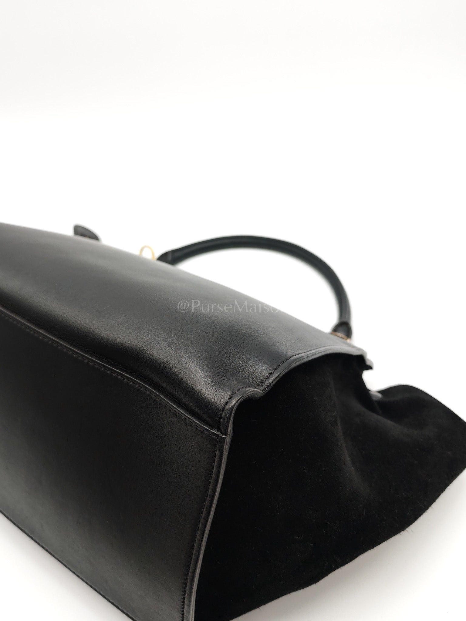 Trapeze Medium in BlacK/White Suede and Calfskin Leather | Purse Maison Luxury Bags Shop
