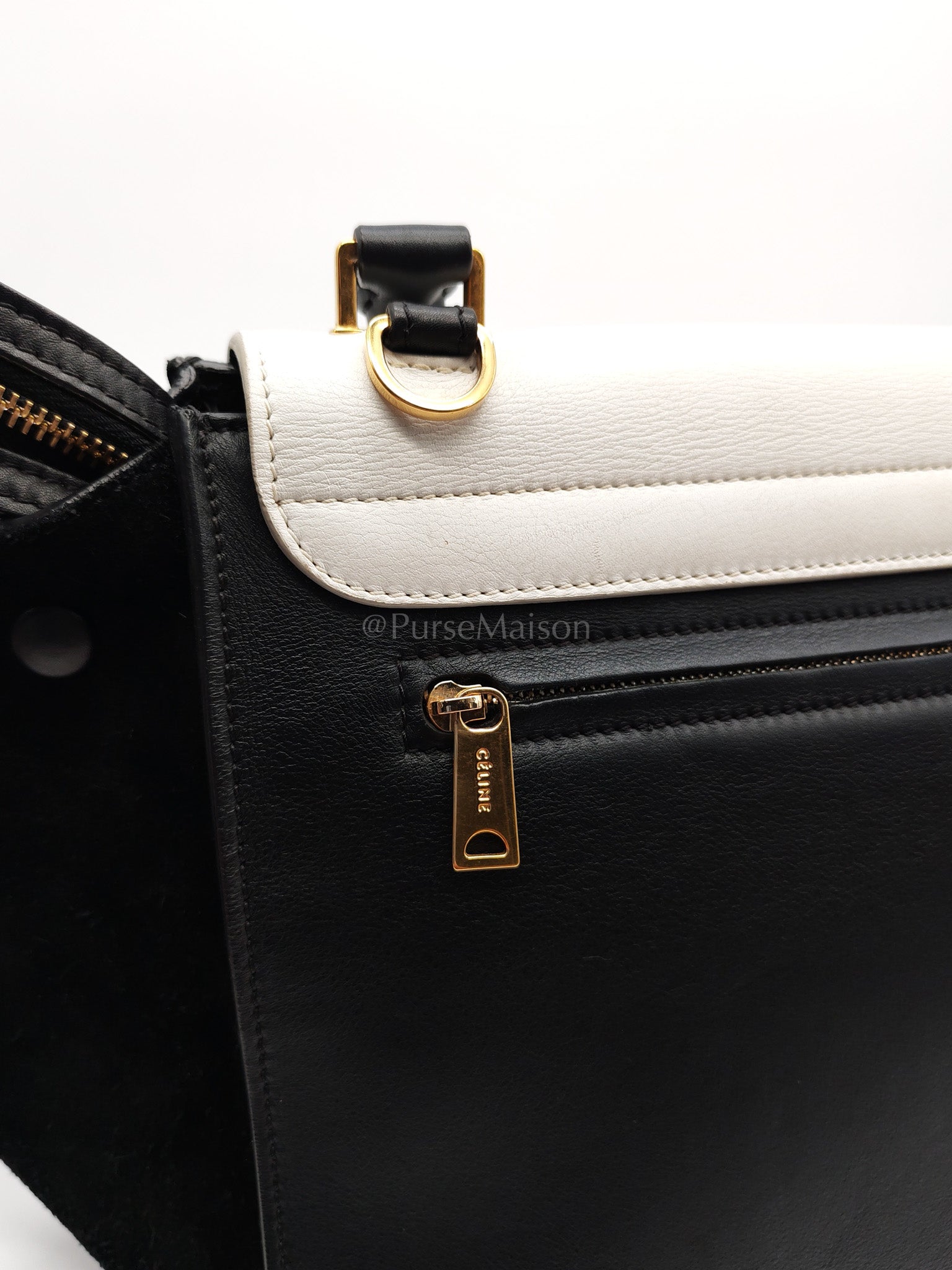 Trapeze Medium in BlacK/White Suede and Calfskin Leather | Purse Maison Luxury Bags Shop