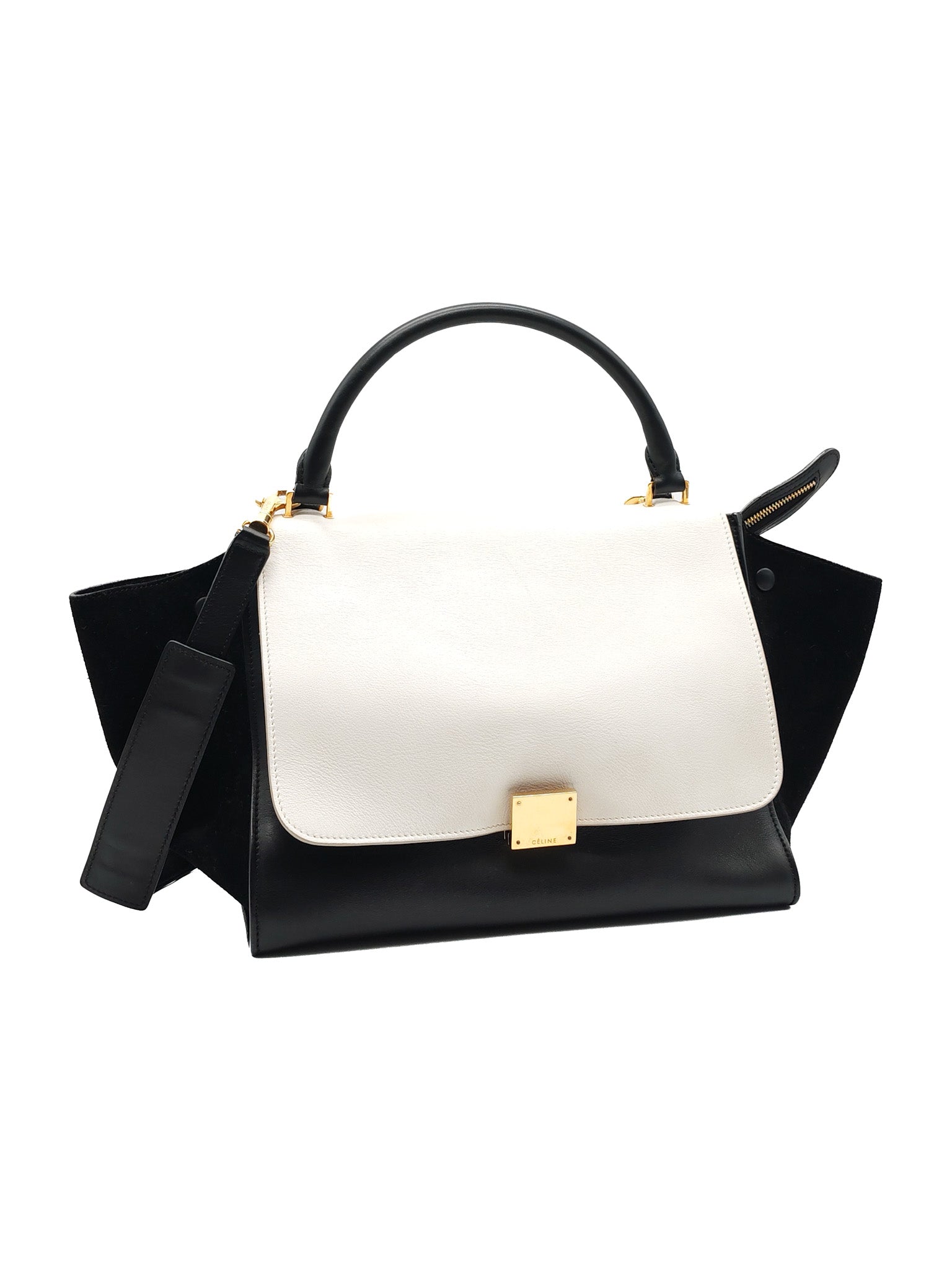 Trapeze Medium in BlacK/White Suede and Calfskin Leather | Purse Maison Luxury Bags Shop